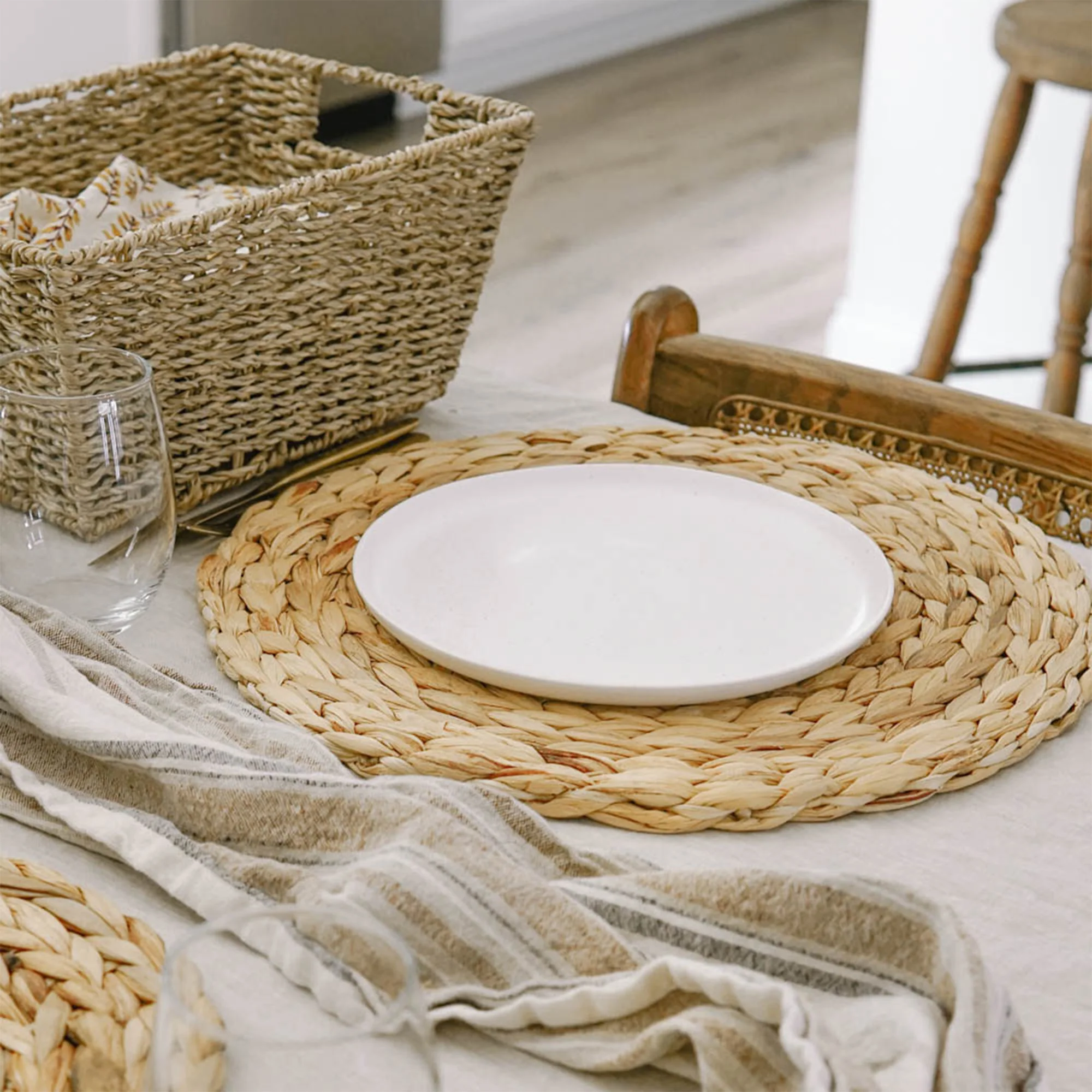 Round Water Hyacinth Woven Placemat Set