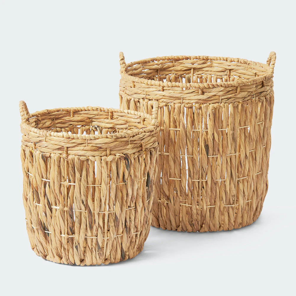 Large Water Hyacinth Wicker Basket Set Of 2