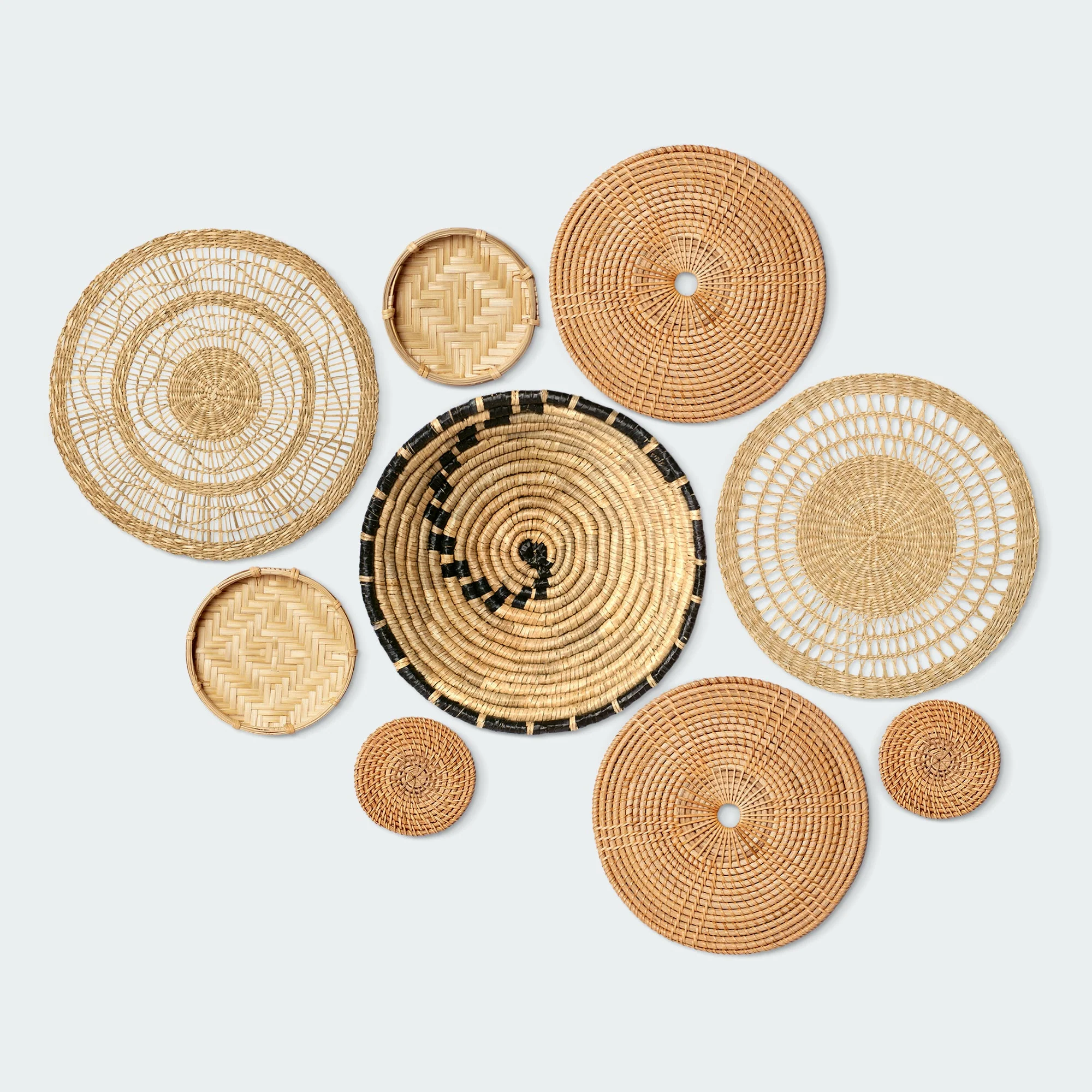 Natural Wicker Rattan Wall Basket Decor, Large Set