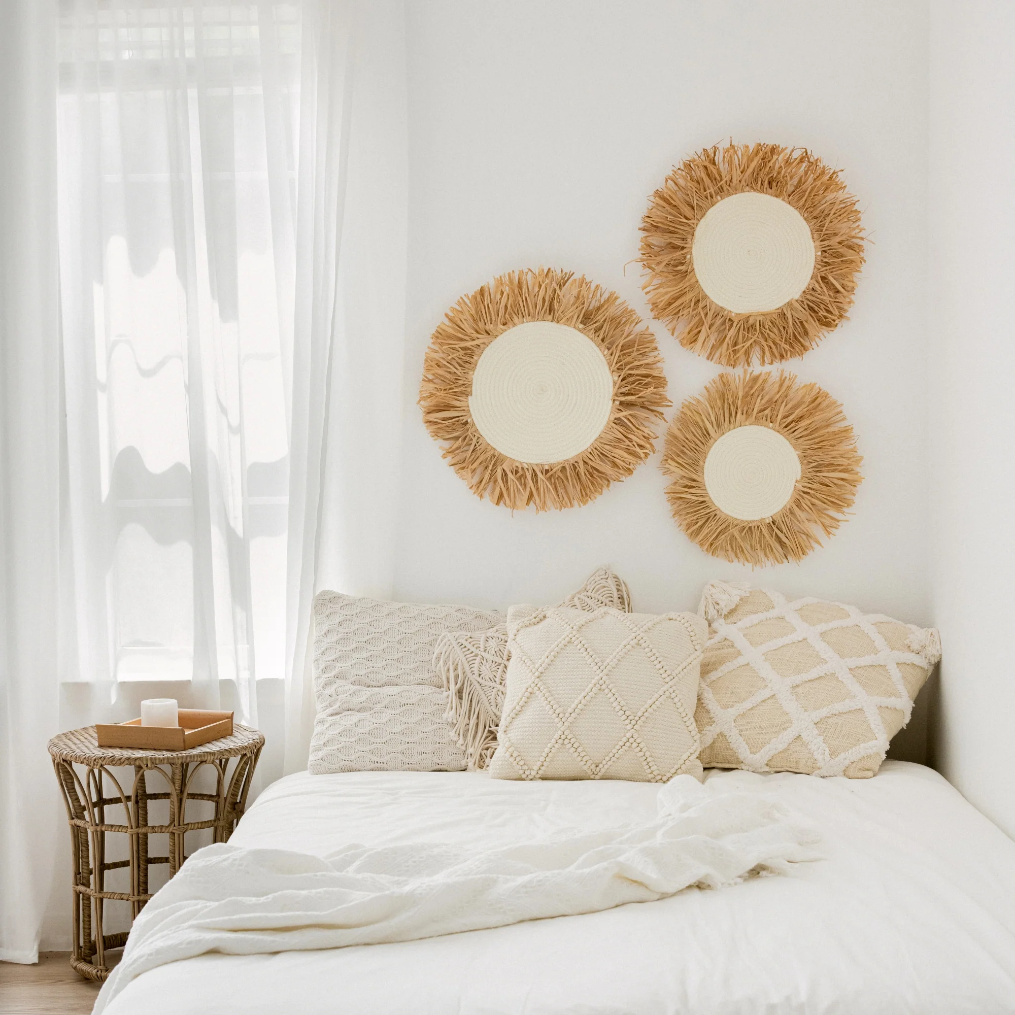 Fringe Raffia Wall Basket Decor Set of 3