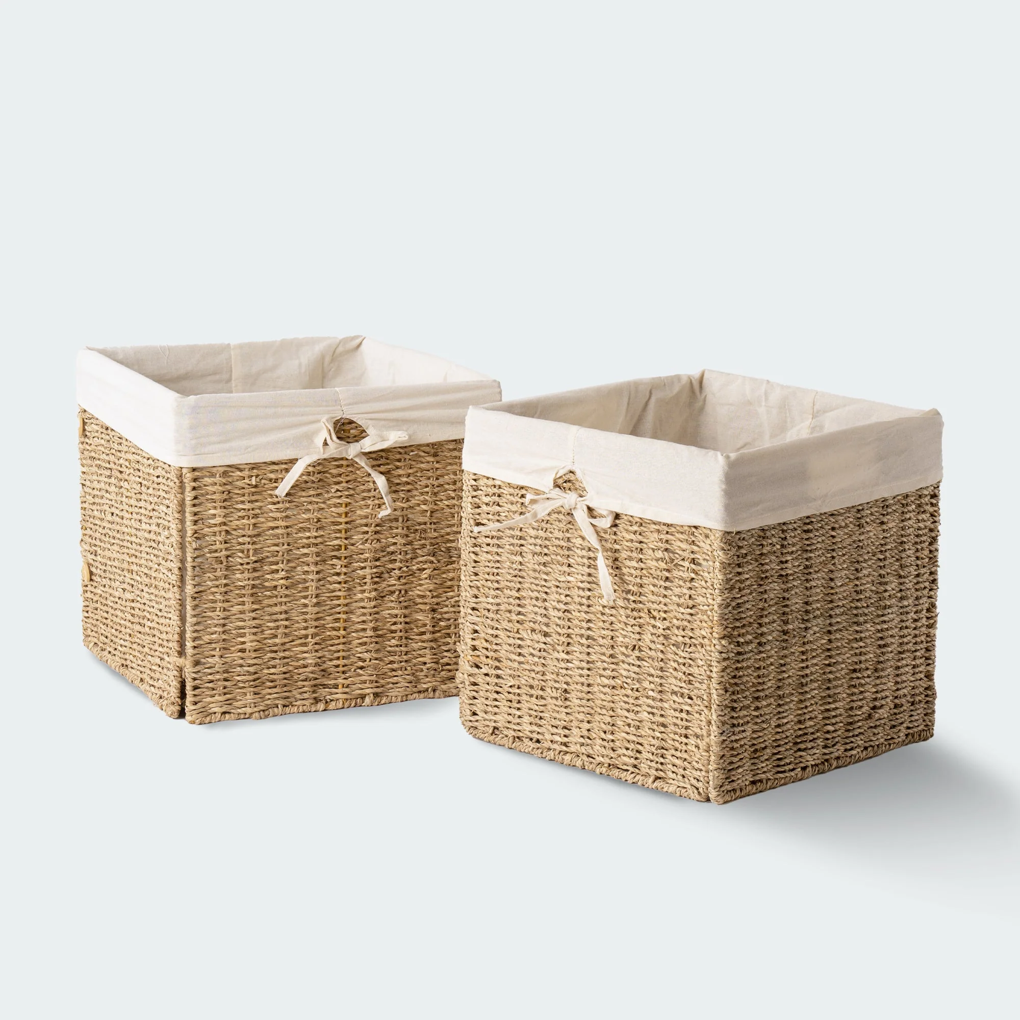 Cube Seagrass Wicker Basket With Linen Set of 2