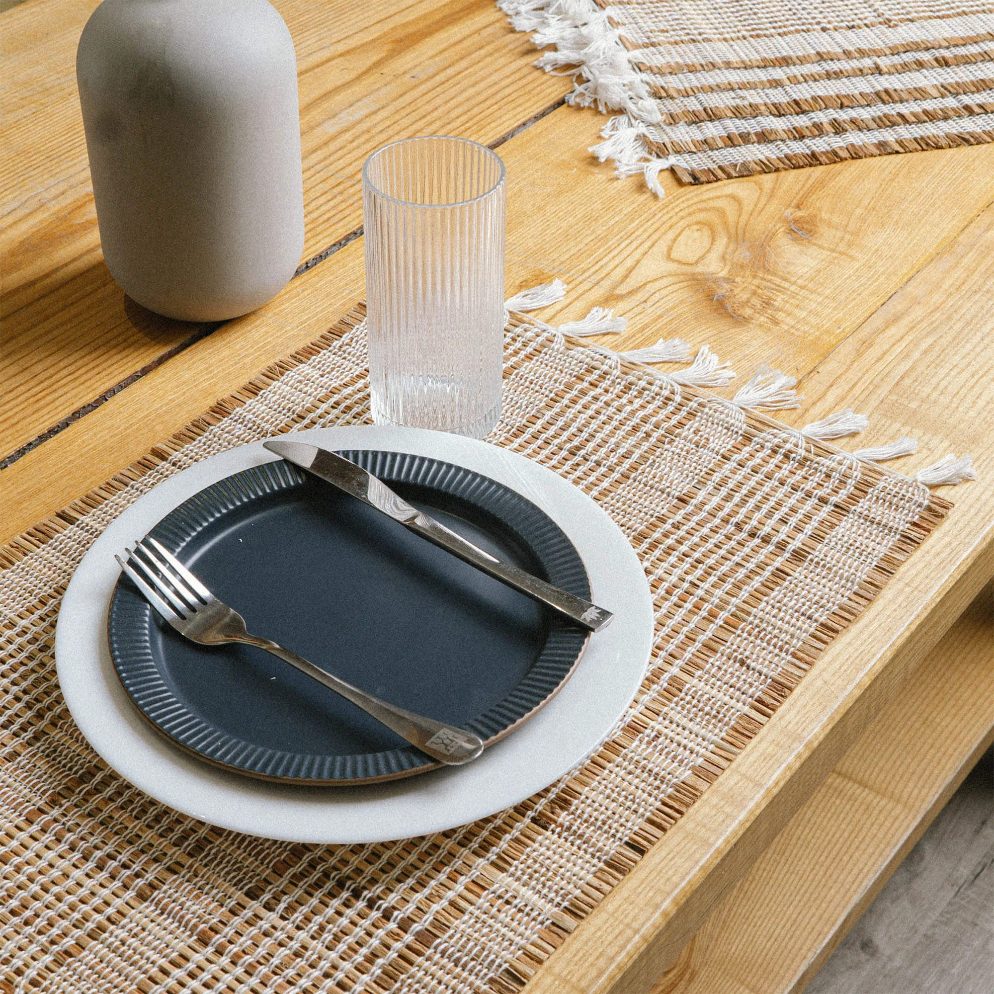 Rectangular White Stripe Seagrass Placemats Set