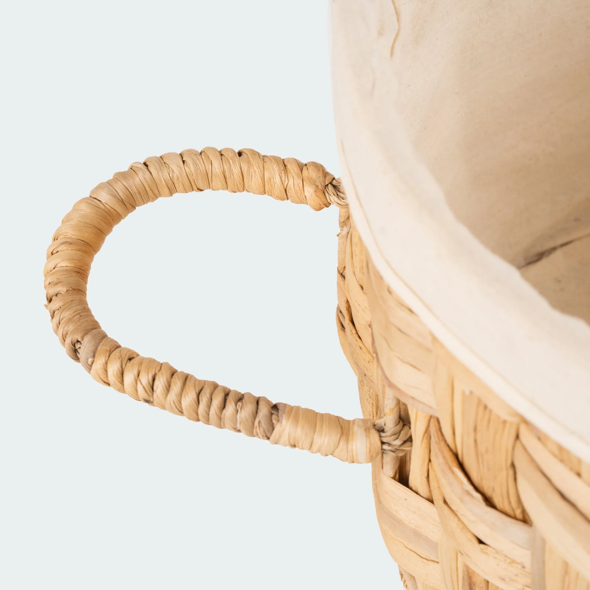 Lidded Water Hyacinth Basket with Handles and Linen, Set of 2