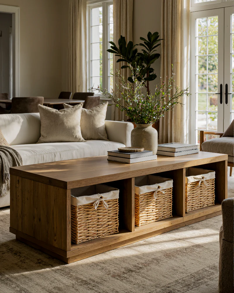 Foldable Cube Water Hyacinth Basket with Linen, Set of 2