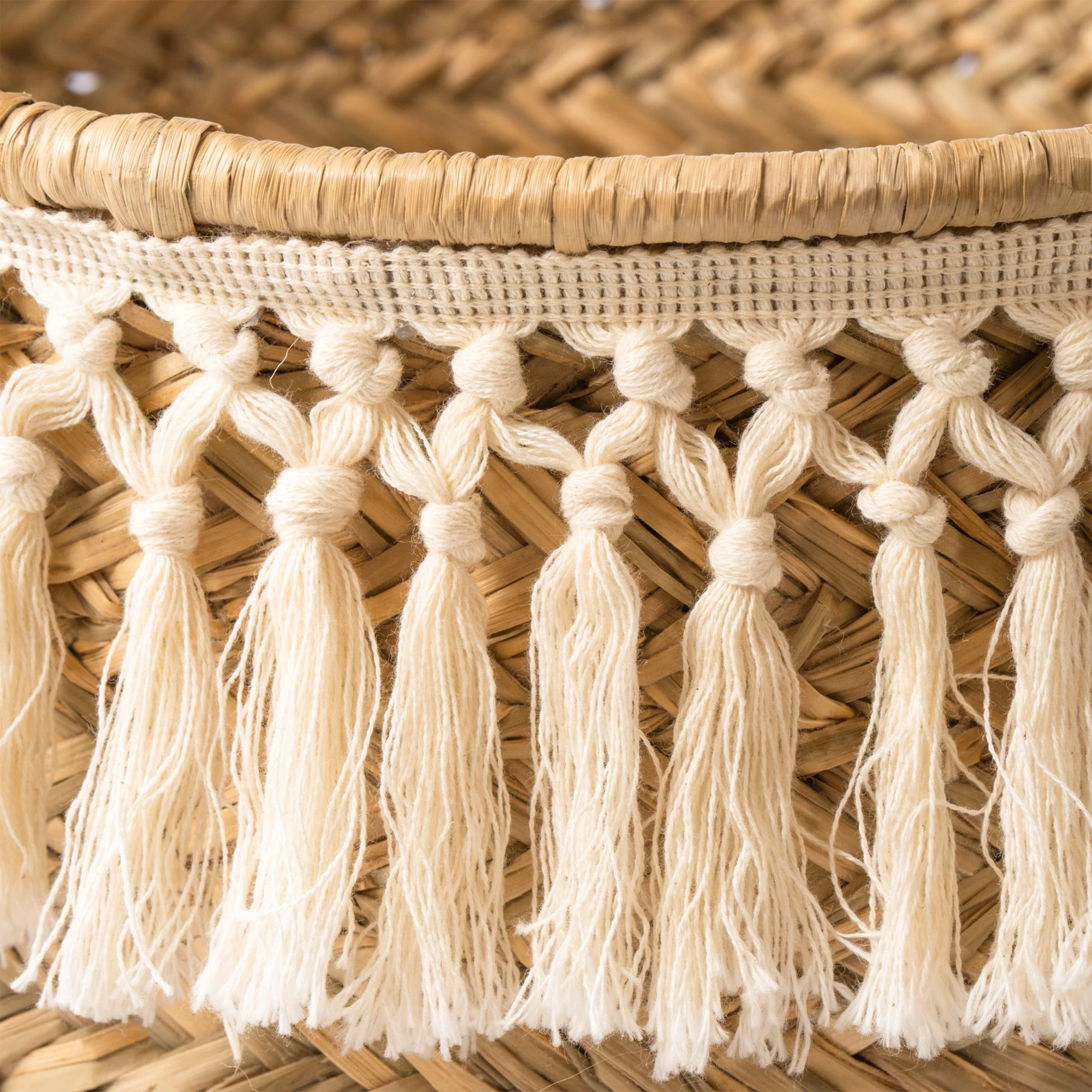 Boho Seagrass Baskets with Tassel Trim, Set of 3