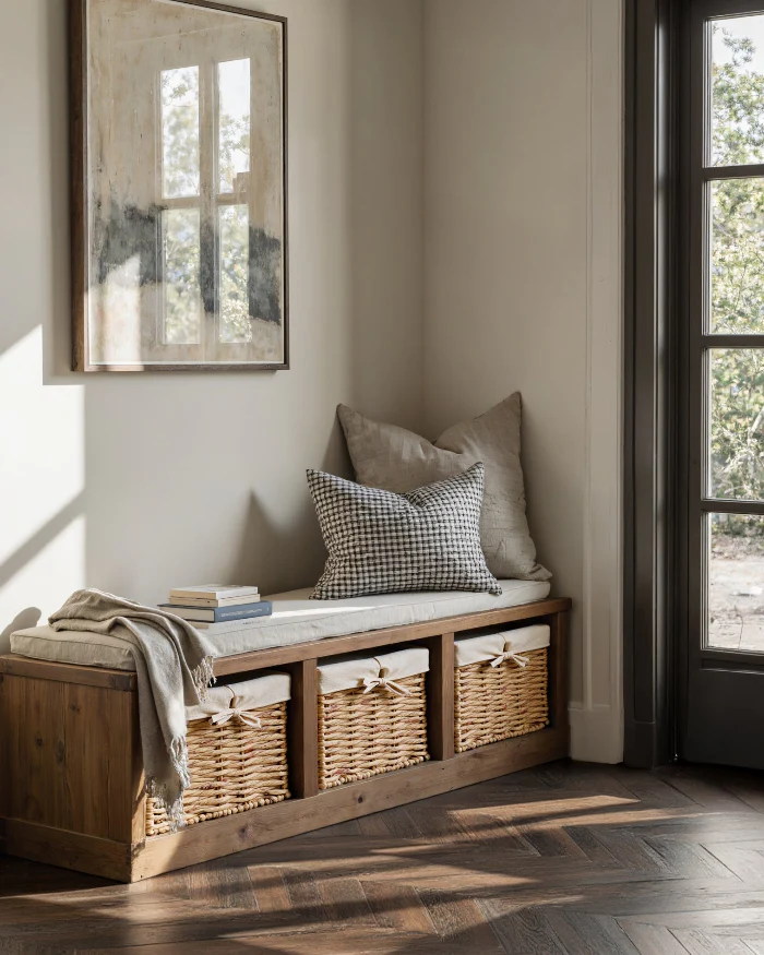 Foldable Cube Water Hyacinth Basket with Linen, Set of 2