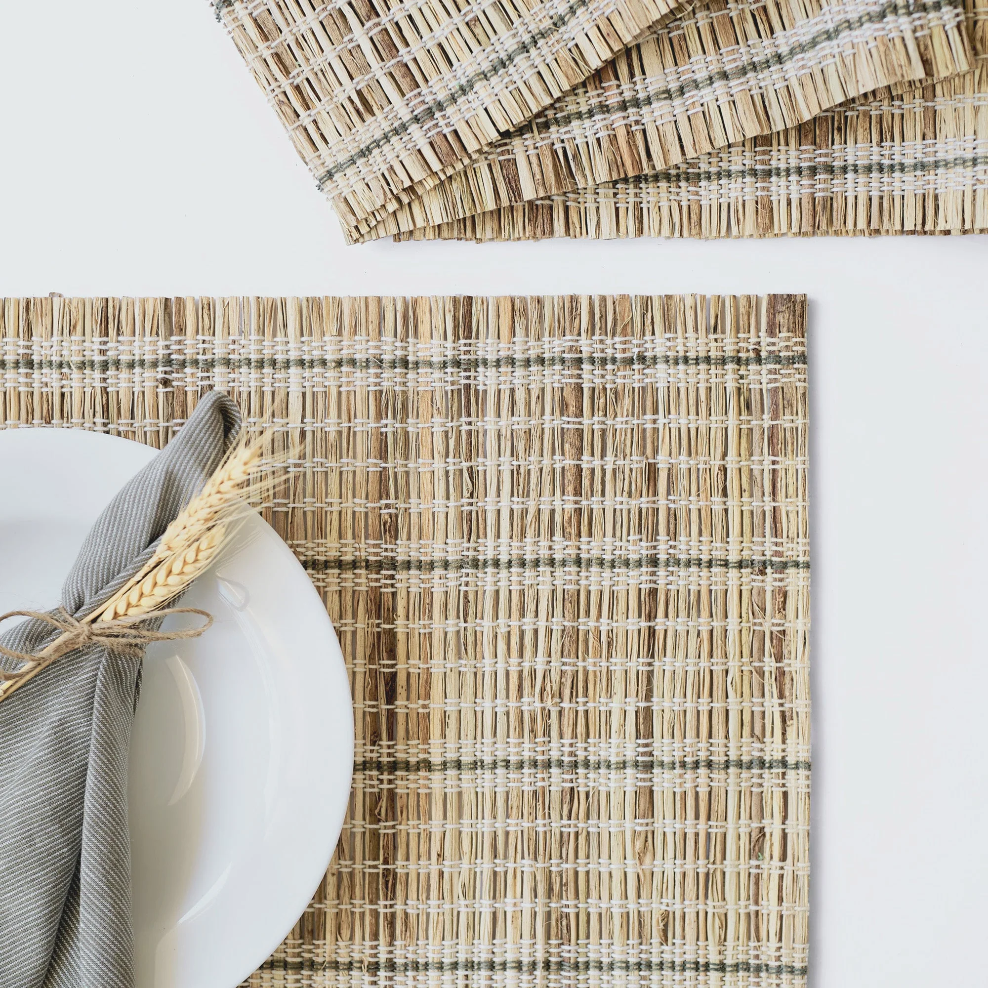 White Stripe Seagrass Woven Placemat Set Of 6