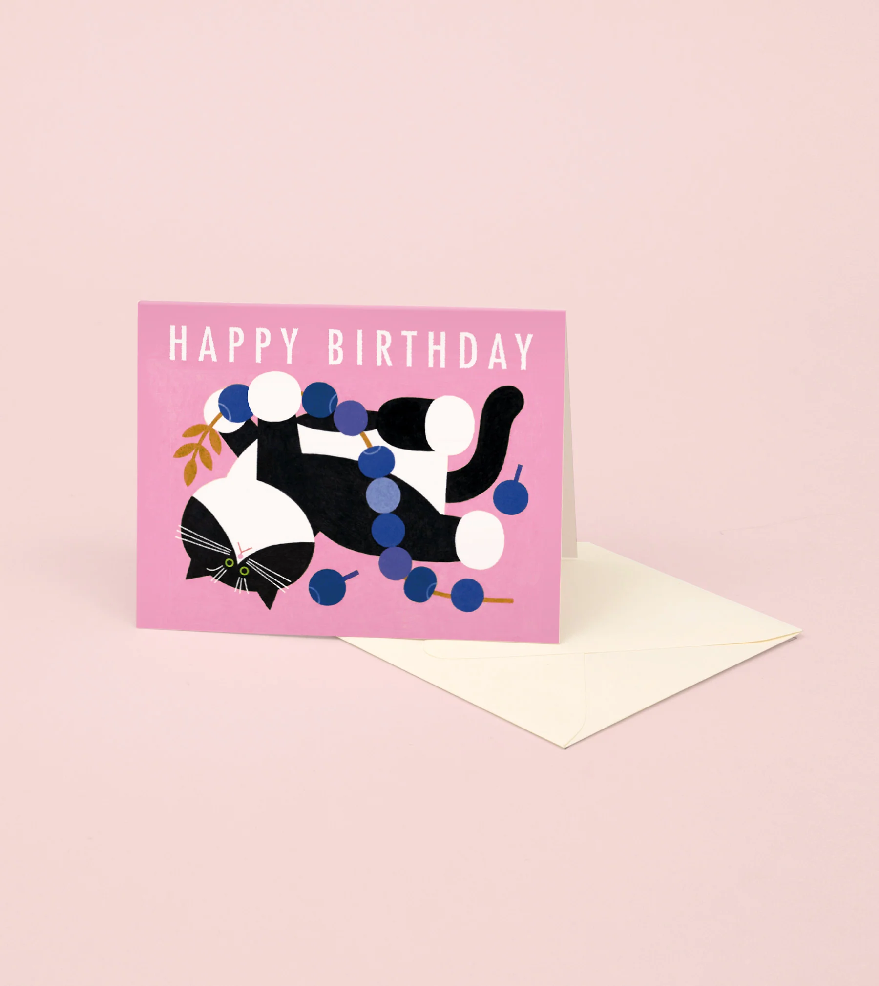 Black Cat with Beads Birthday Card
