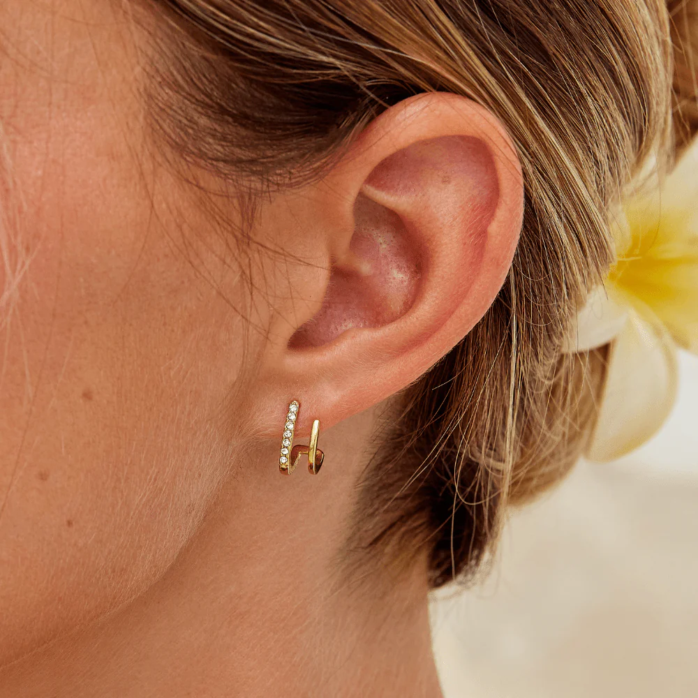 18K Gold & Crystal Claw Earrings