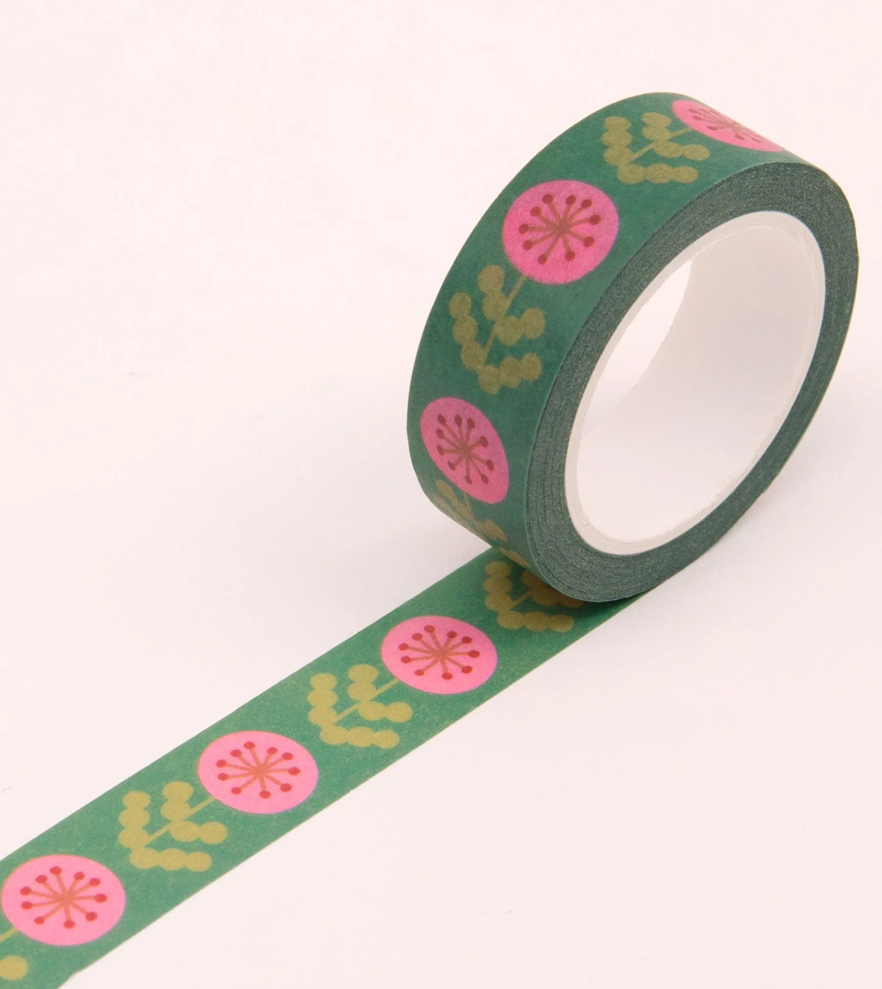 Green and Pink Floral Washi Tape - 15mm