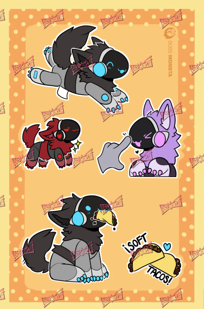 Protogen Protobean Taco Time! – Glossy Sticker Sheet