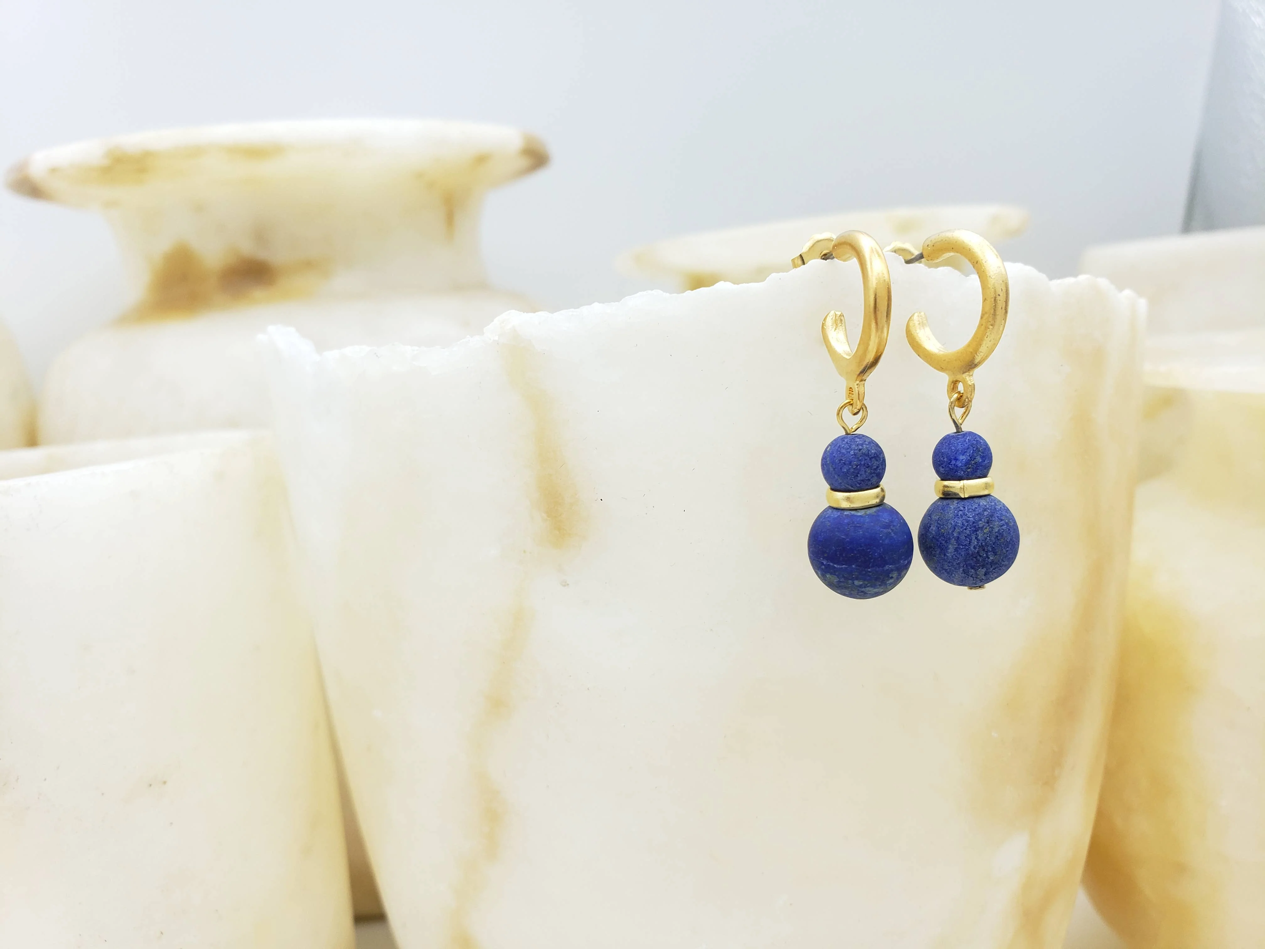 Sumerian Hoop Earrings with Lapis - Egyptian Inspired