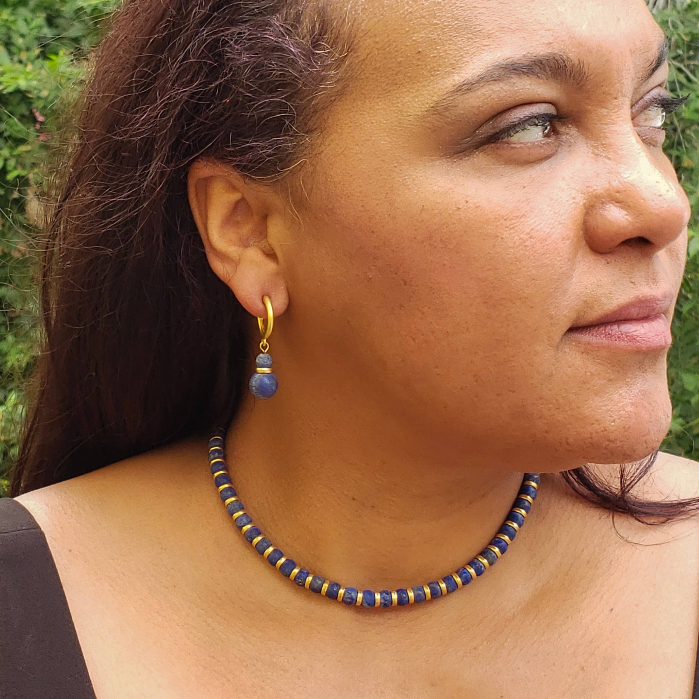 Sumerian Hoop Earrings with Lapis - Egyptian Inspired