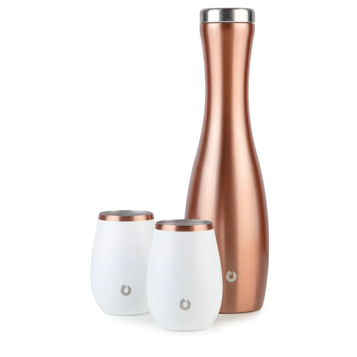 Stainless Steel Carafe and Wine Glass Set, Gold and White