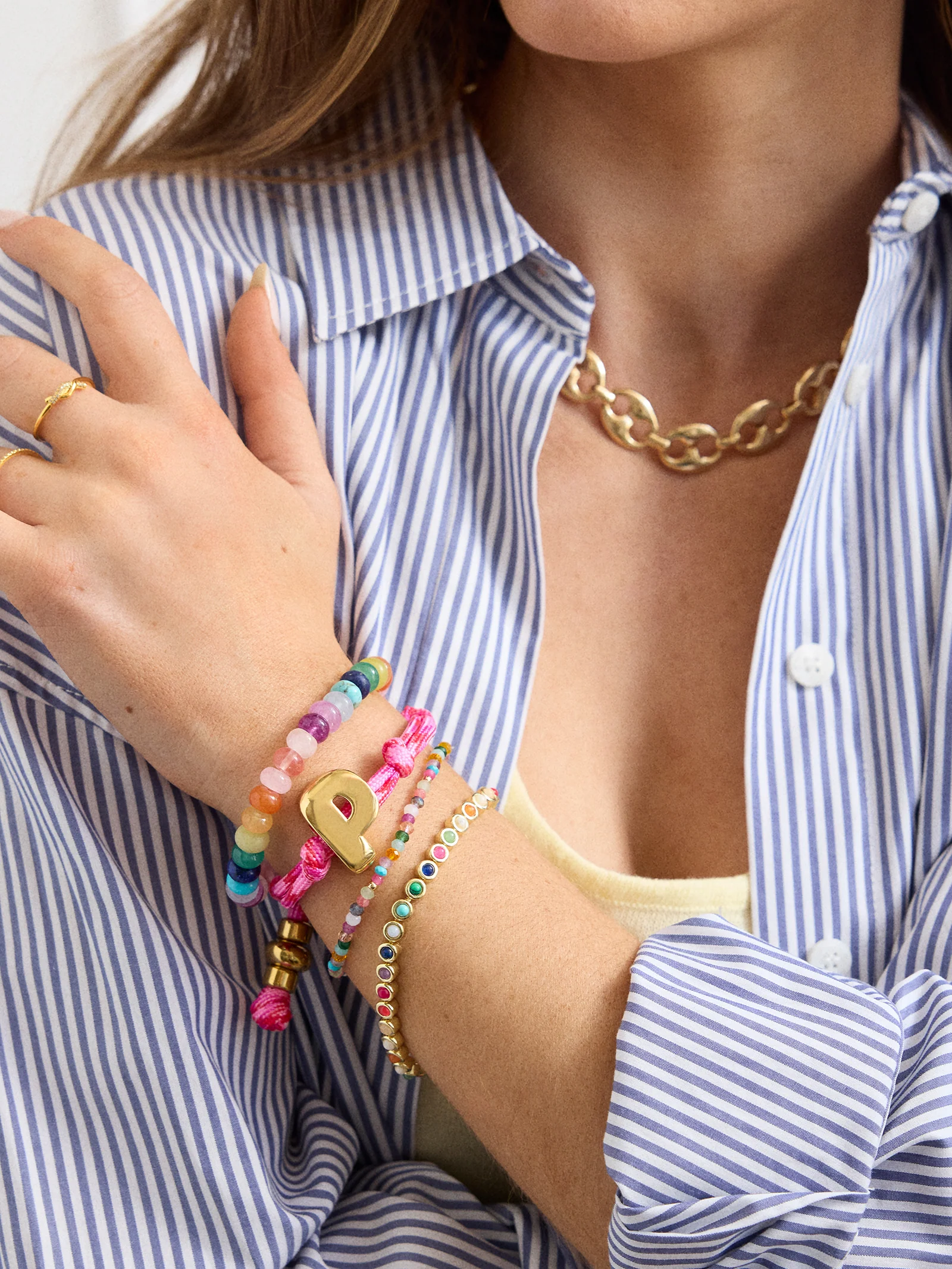 Dive In Initial Bracelet - Pink Strawberry Cord