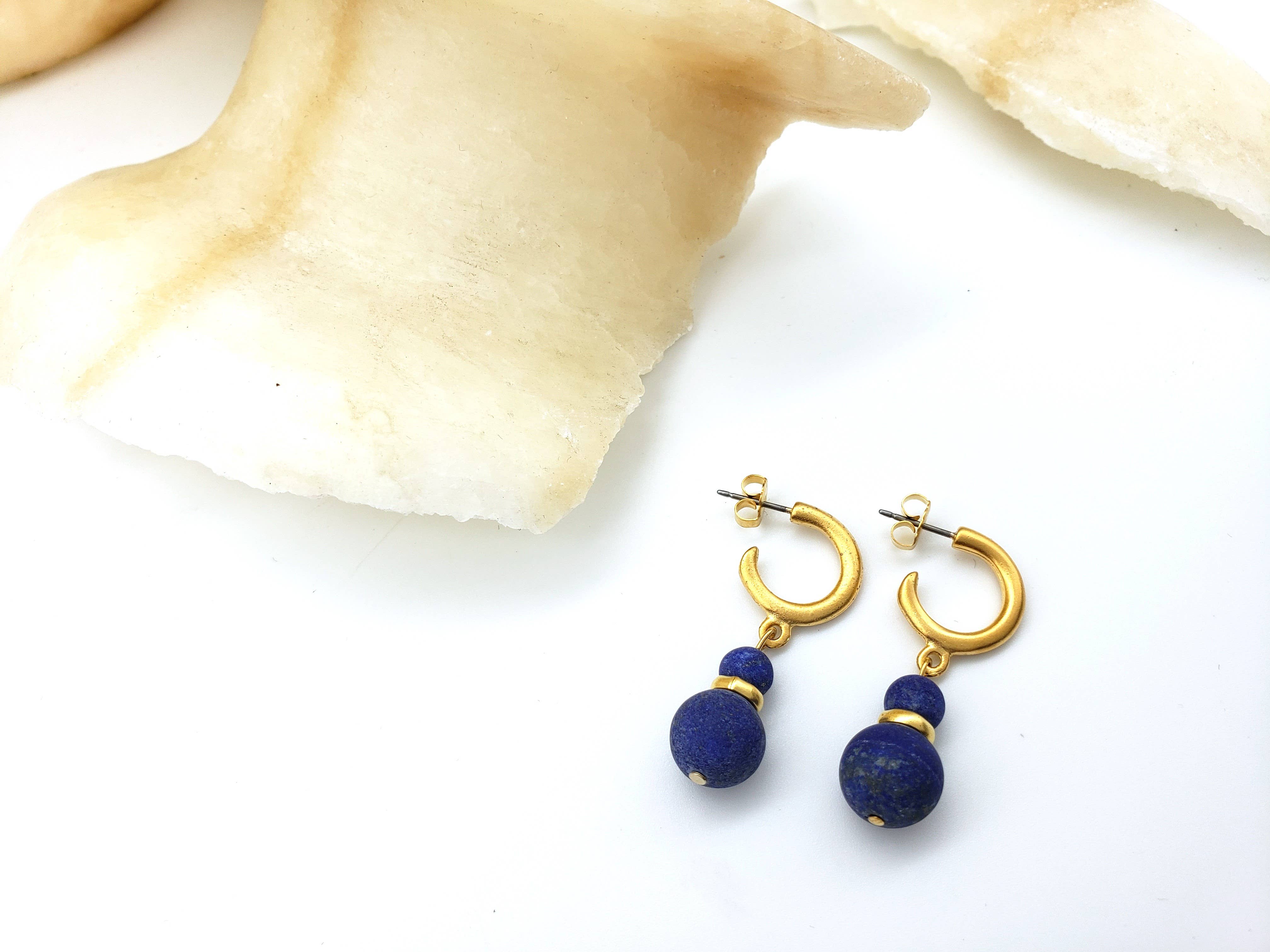 Sumerian Hoop Earrings with Lapis - Egyptian Inspired