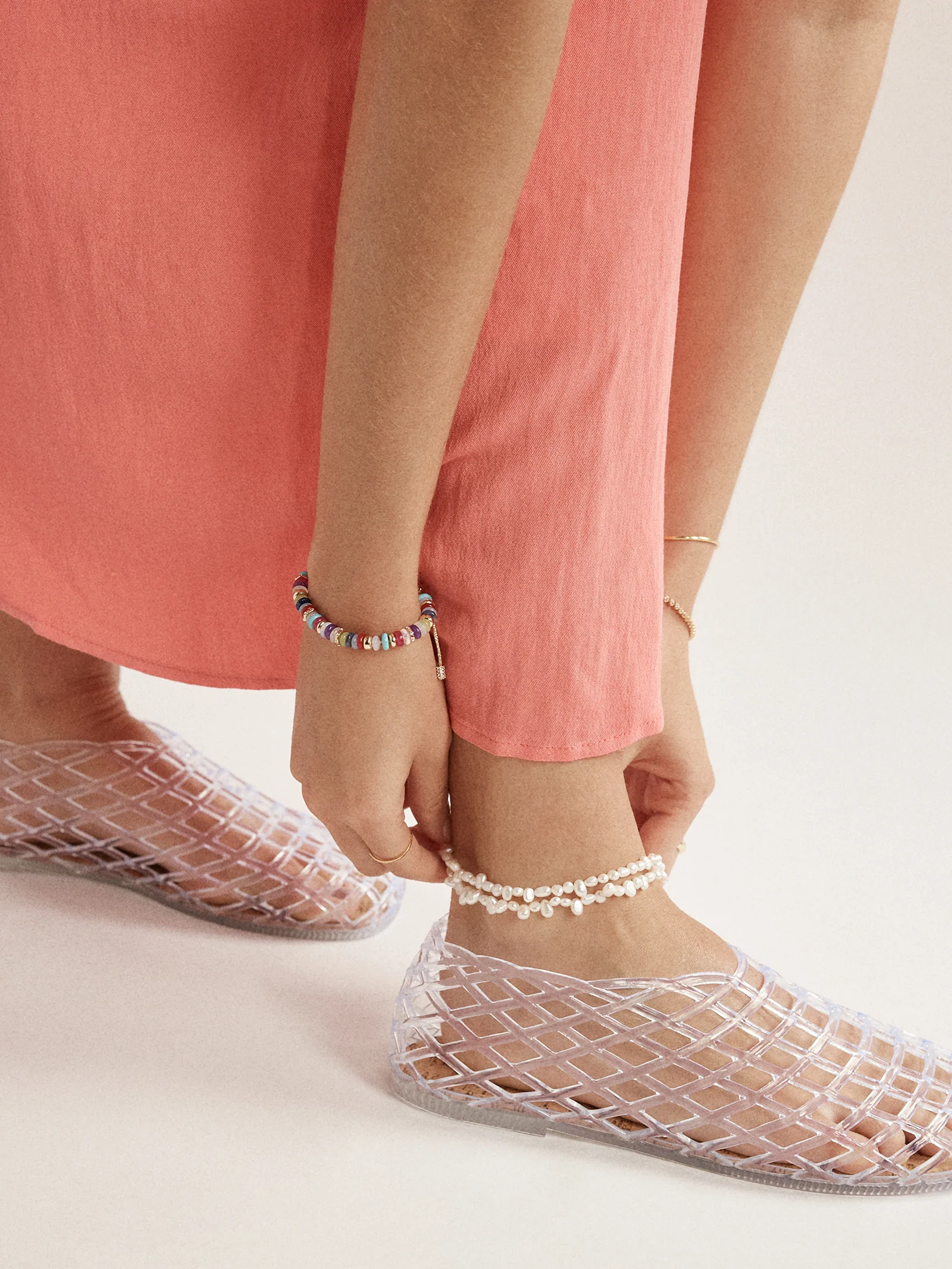 Teagan Pearl Layered Anklet  - White