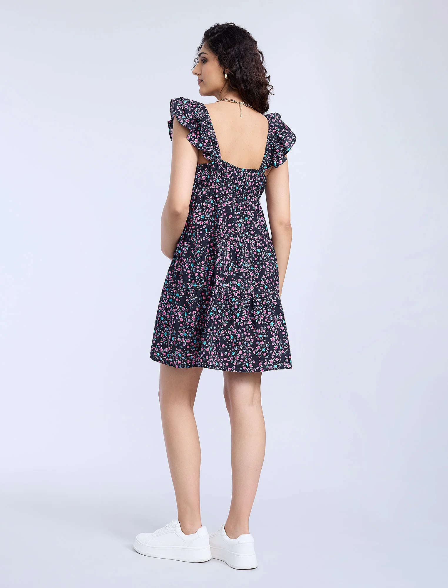 Short Sleeve Flutter Sleeve Dress