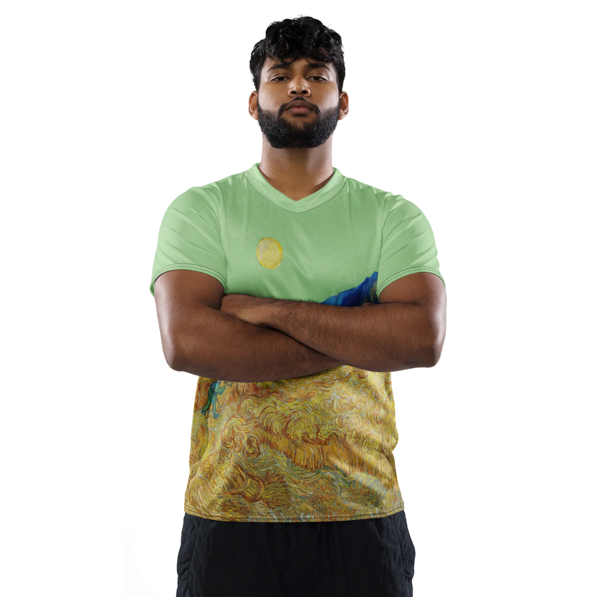 Van Gogh wheat field with a reaper unisex sports jersey