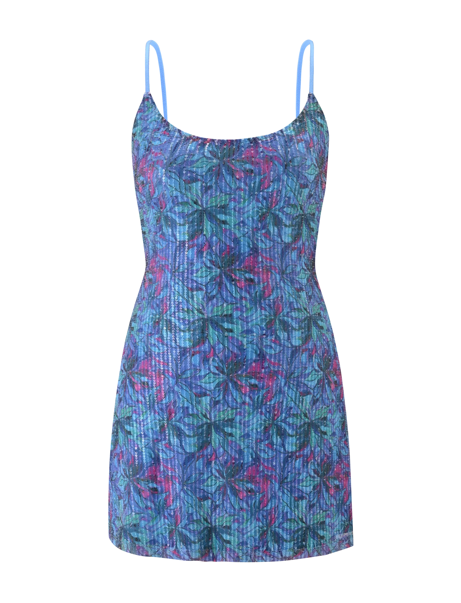 ZEINA MINI DRESS - BLUE FLORAL SEQUIN