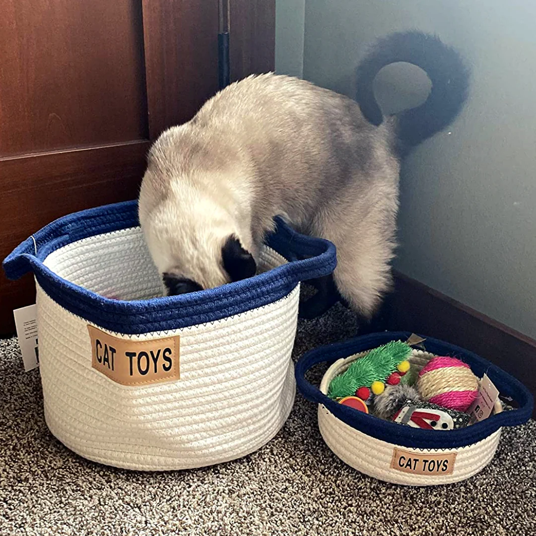 Midlee Cat Toy Rope Cotton Basket