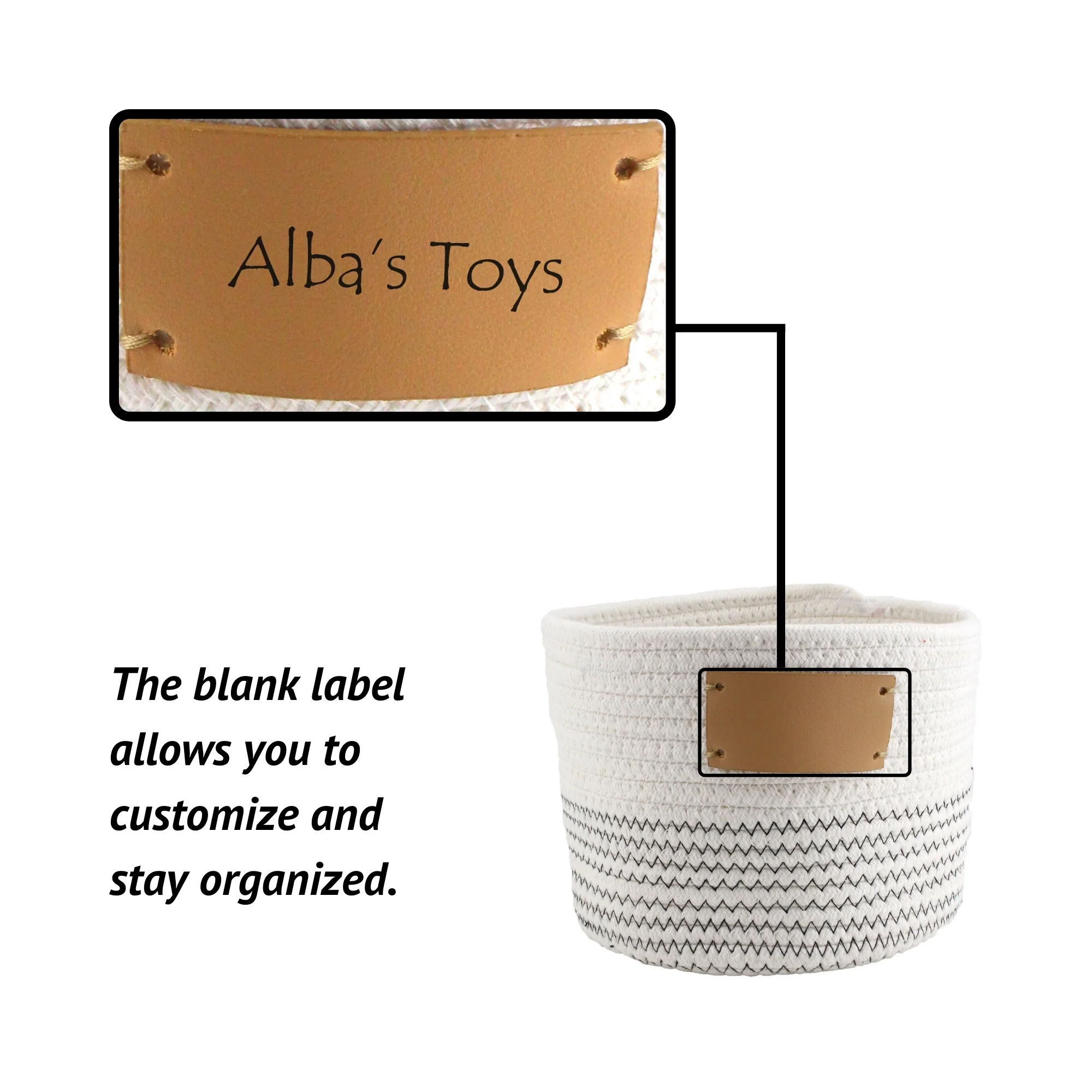 Midlee Rope Dog Toy Basket with Blank Label- Personalize It!