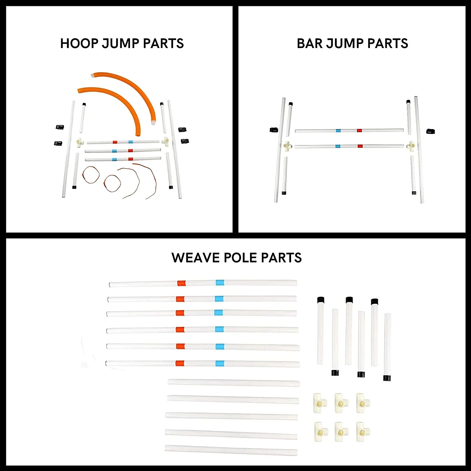 Midlee Dog Agility Beginner Set- Hoop Jump, Weave Poles, and Bar Jump