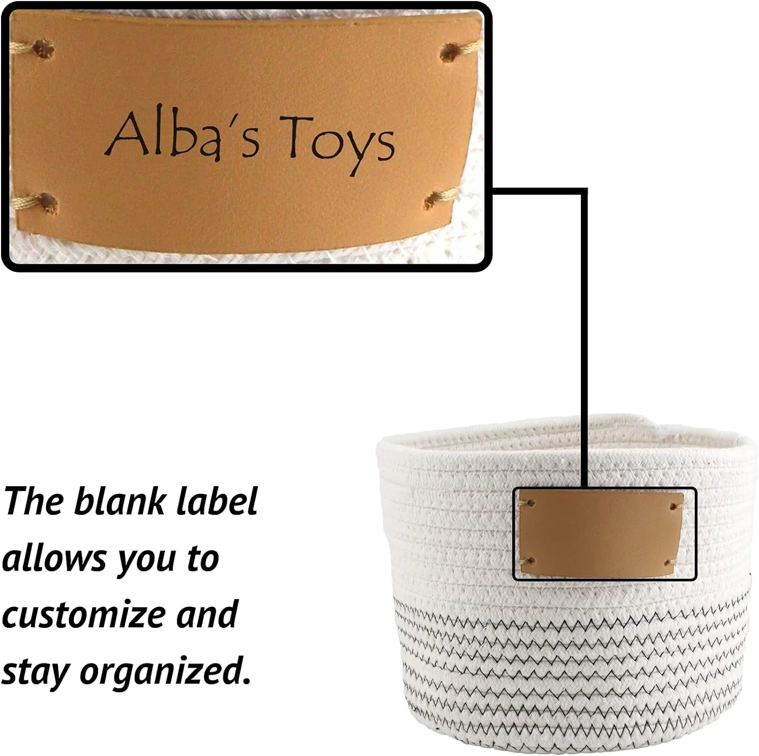 Midlee Rope Dog Toy Basket with Blank Label- Personalize It!