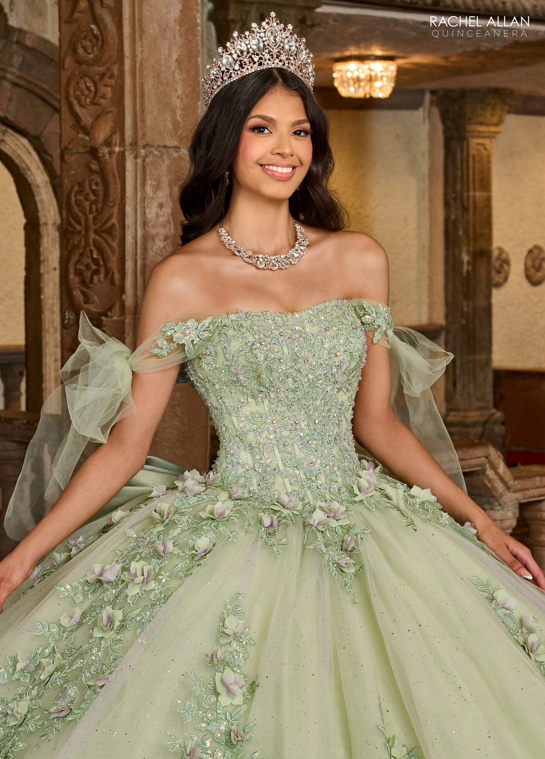 Majestic Glittery Tulle Gown with 3D Flowers