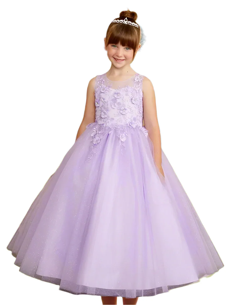 3D Flower Lace Glitter Tulle Floor Length Dress