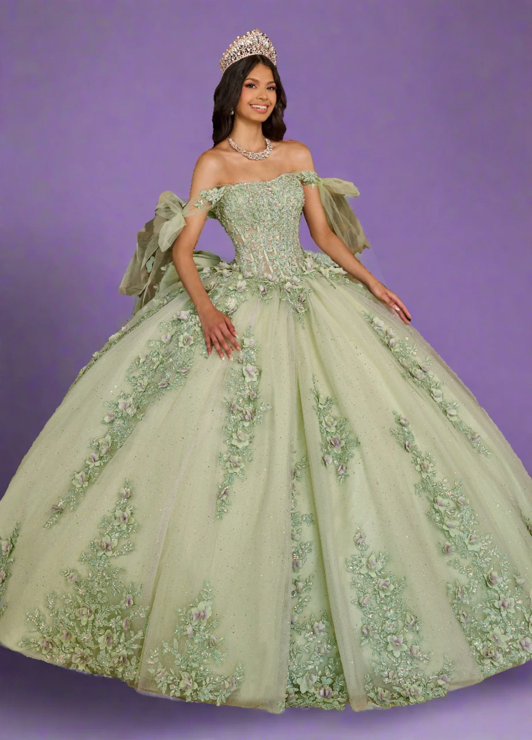 Majestic Glittery Tulle Gown with 3D Flowers
