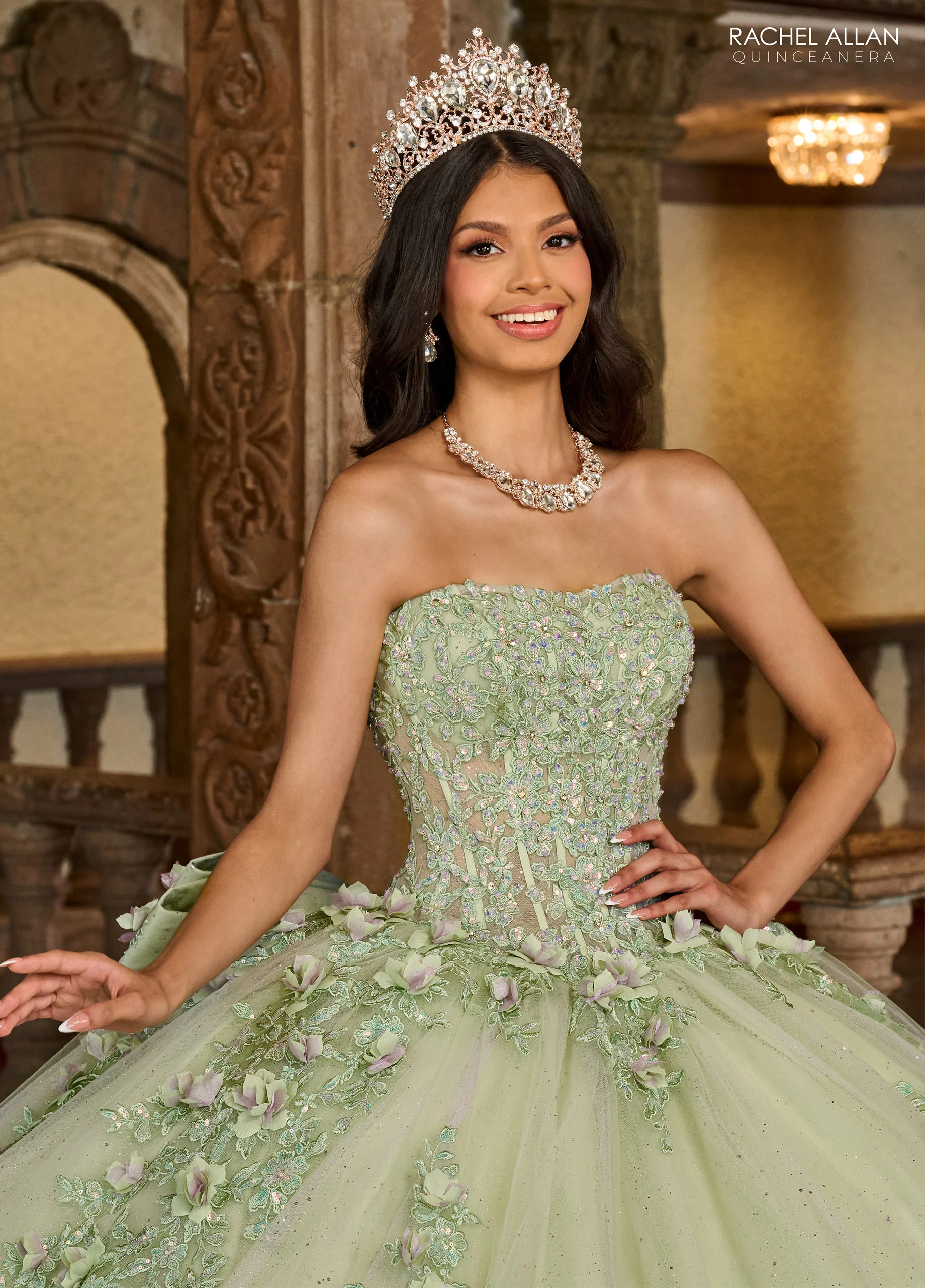 Majestic Glittery Tulle Gown with 3D Flowers