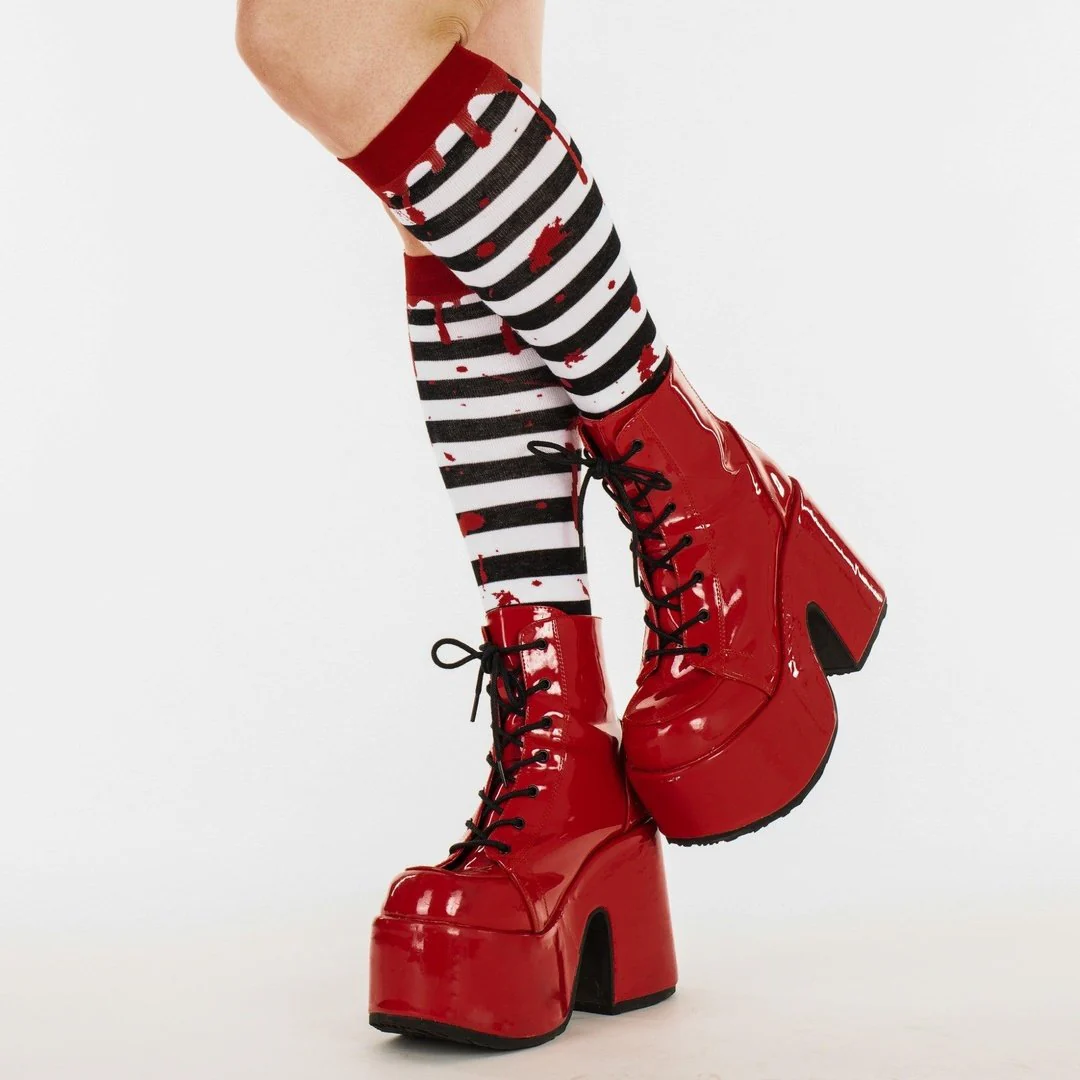 Sanguine Stripes Blood Spatter Knee High Socks