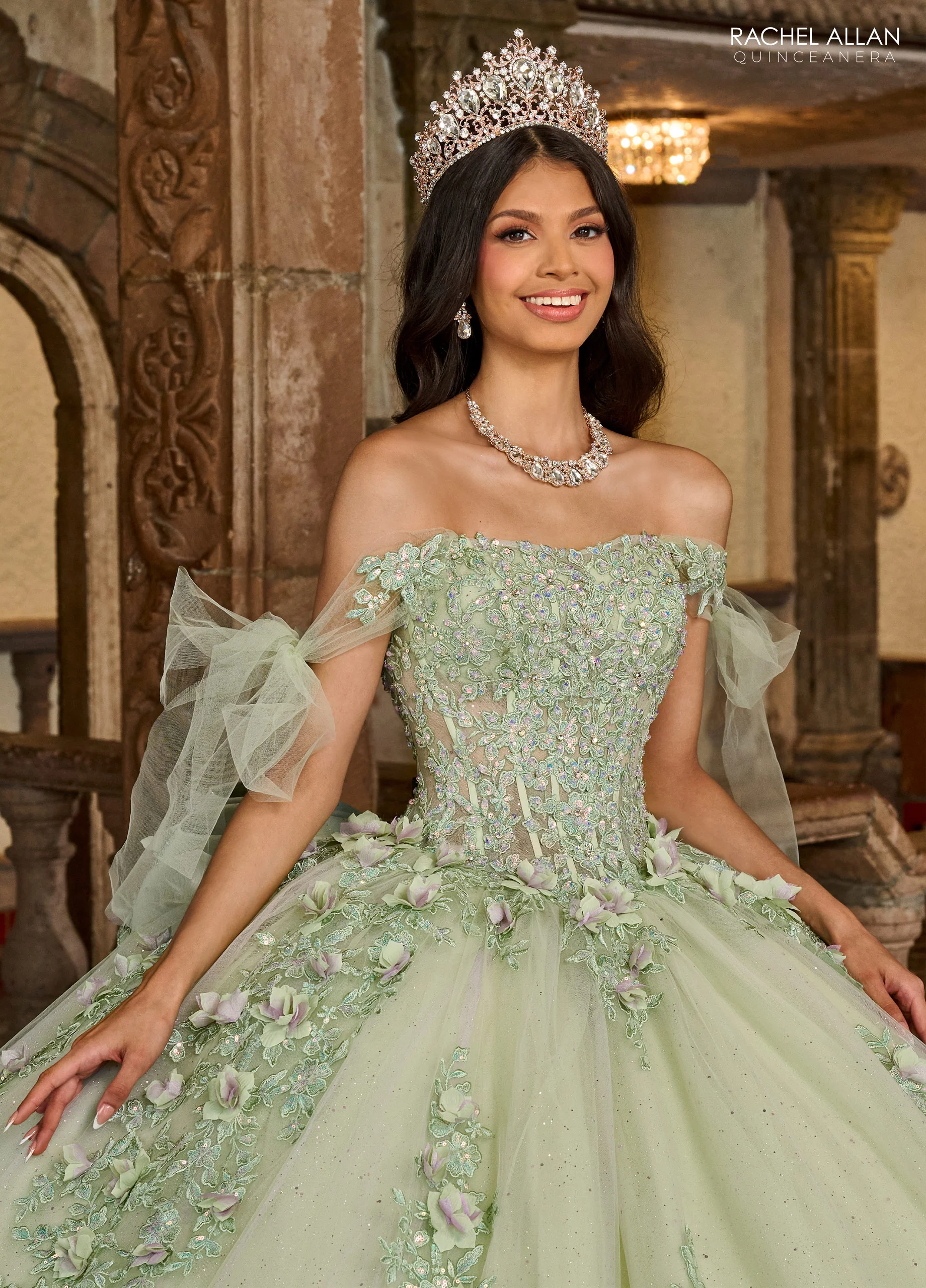 Majestic Glittery Tulle Gown with 3D Flowers