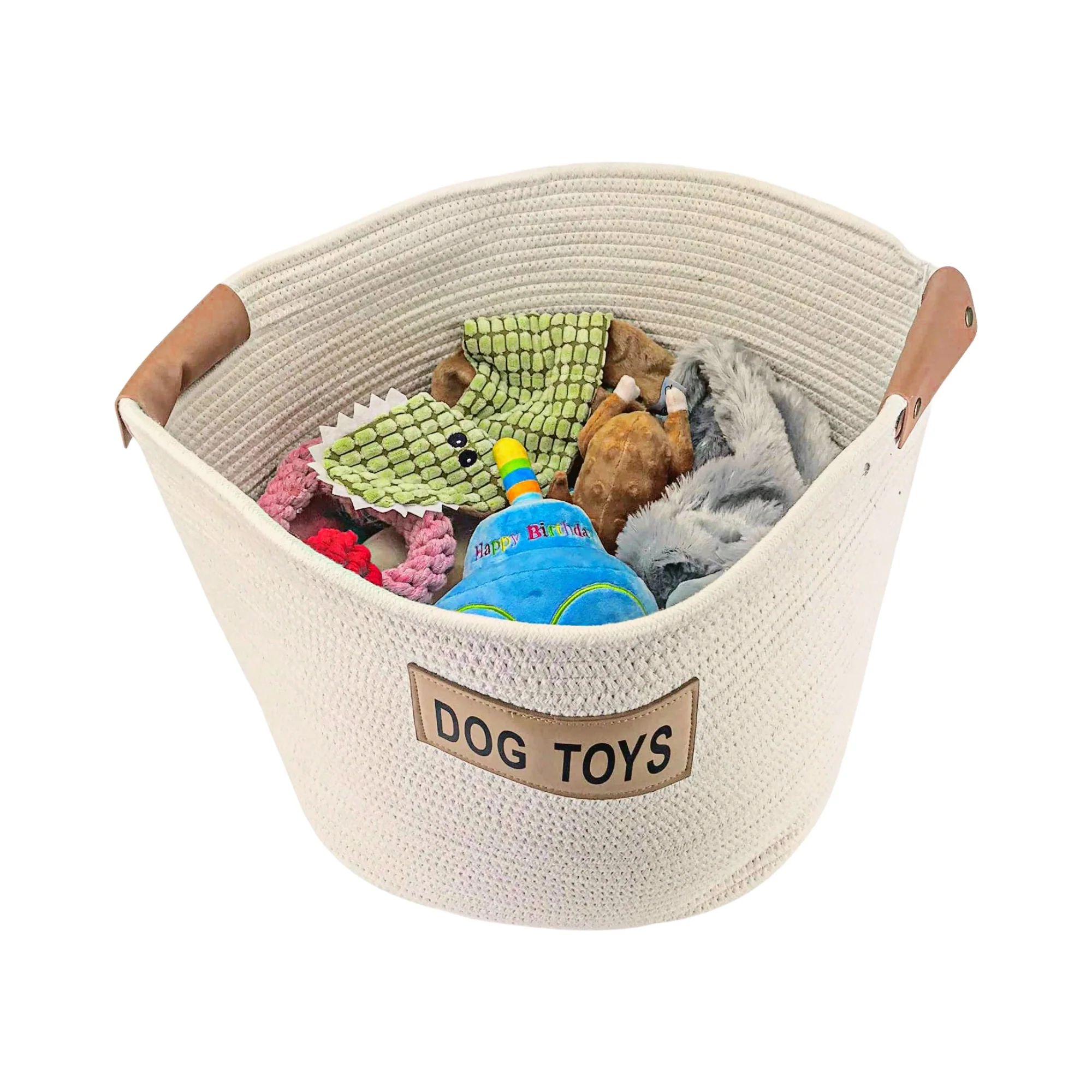 Midlee Rope Dog Toys Basket with Leather Handles