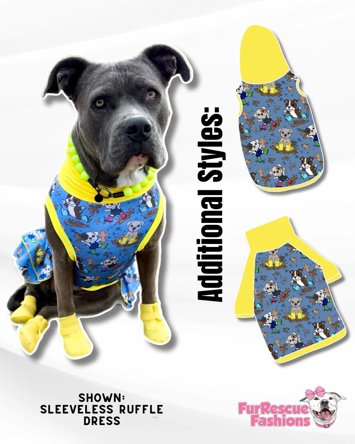 Muddy Pups - Dog Pajama with Yellow Neck & Trim/Sleeves