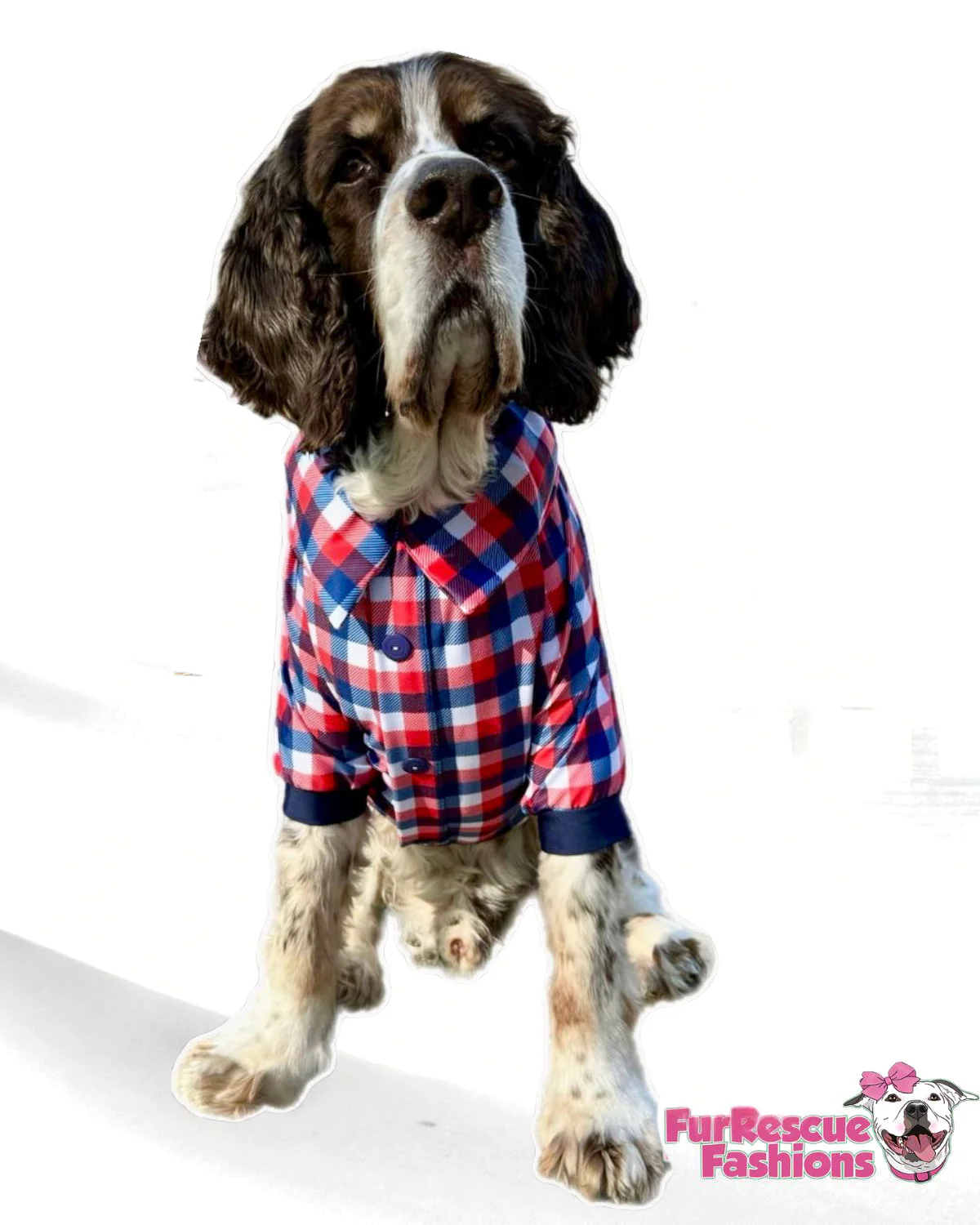 Hail to the Plaid Patriotic Dog Pajama with Red Neck & Trim/Sleeves