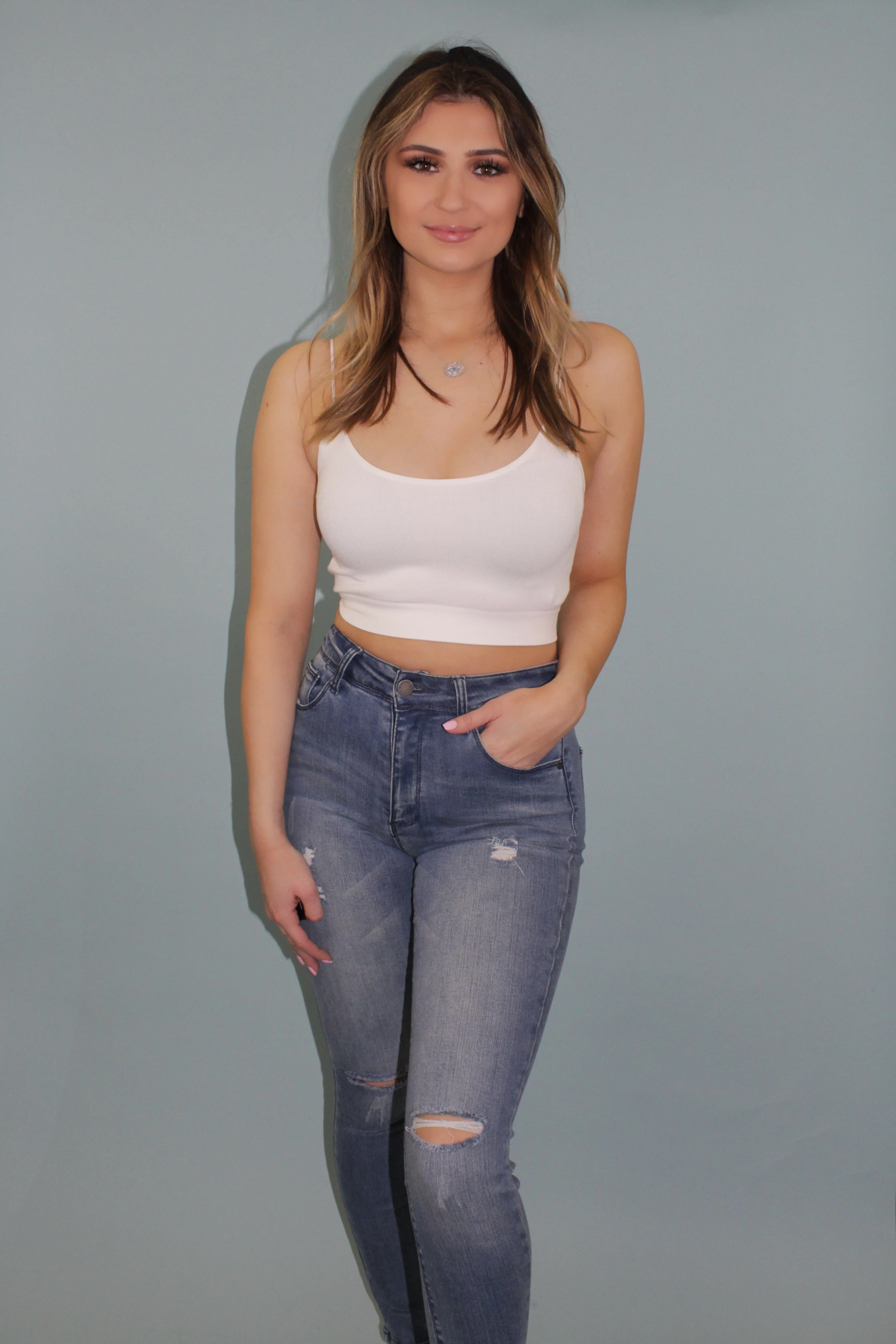 Seamless Ribbed Tank - White