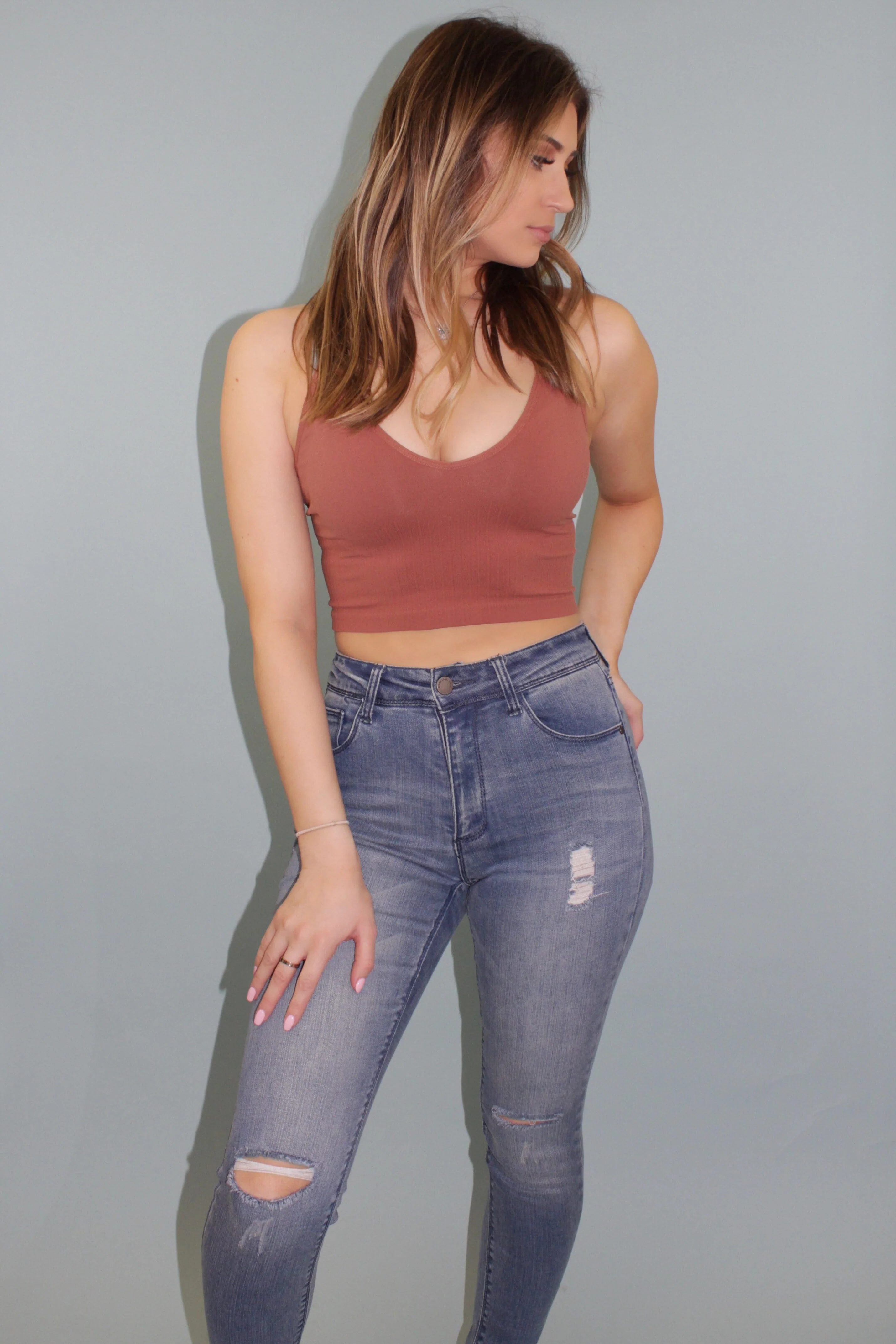 Seamless Ribbed Brami - Chestnut