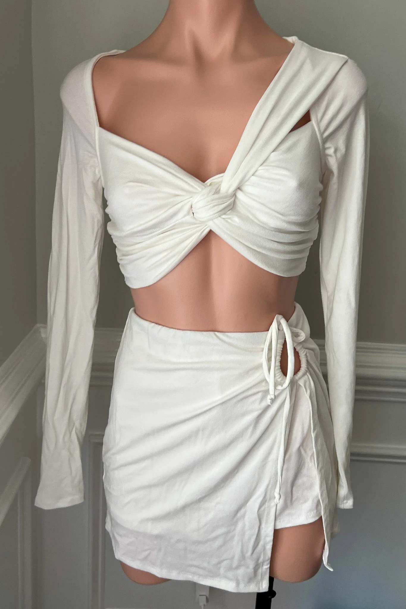 By Your Side White Mini Skirt with Side Tie