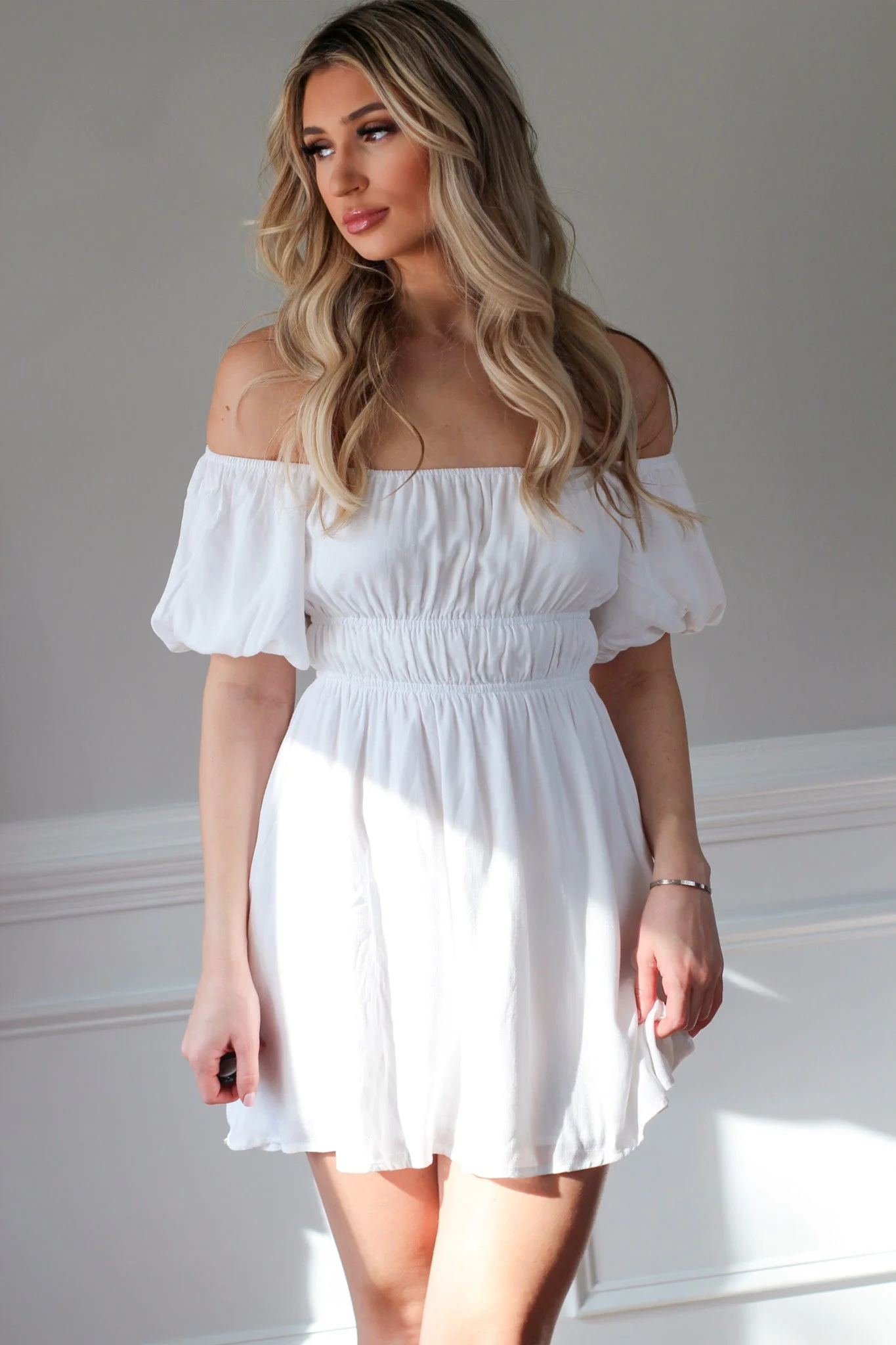 Bella Babydoll Mini Dress - White