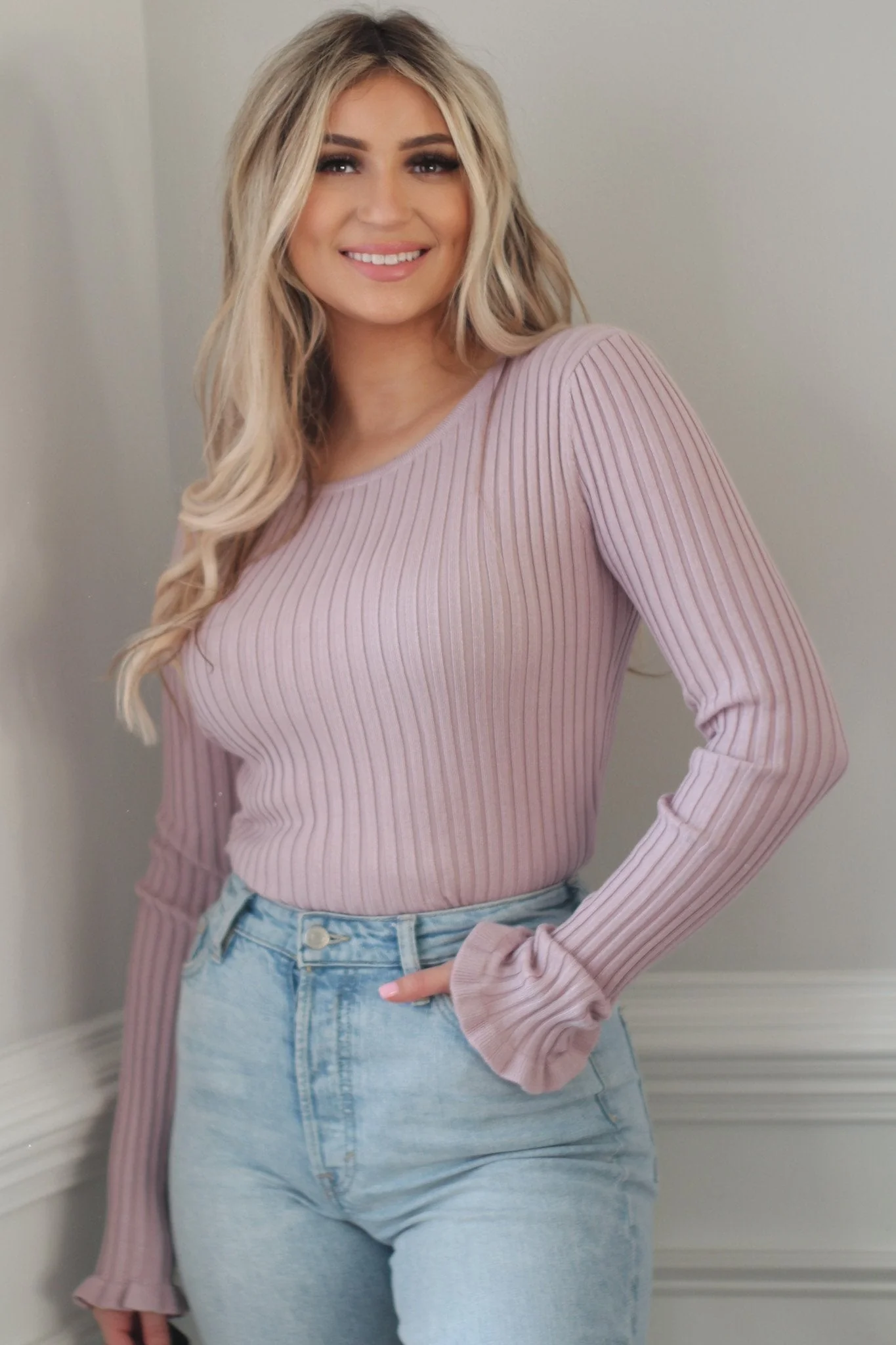 Jenny Longsleeve Ruffle Knit top