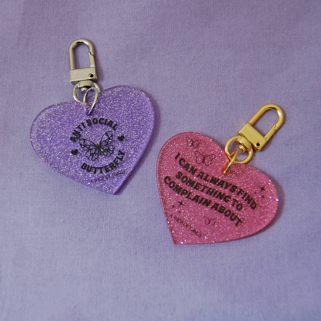 Antisocial Butterfly Glitter Heart Keychain