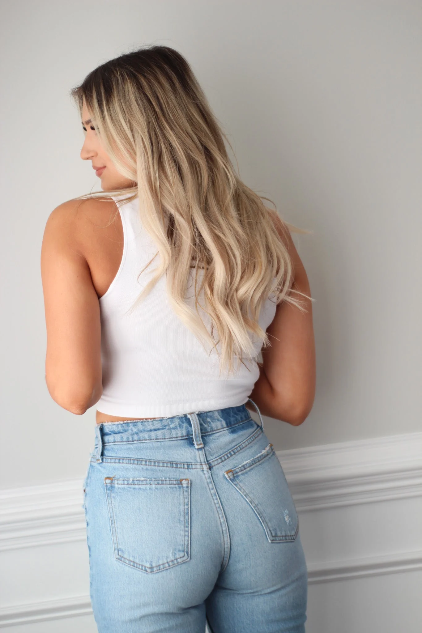 Seamless Ribbed Crew Neck Crop - White