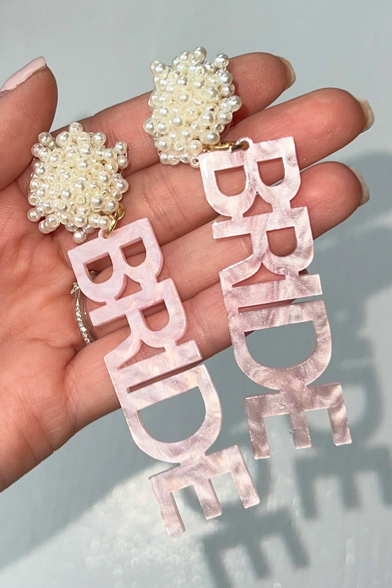 BRIDE Earrings Pink and Pearl Drop Earrings