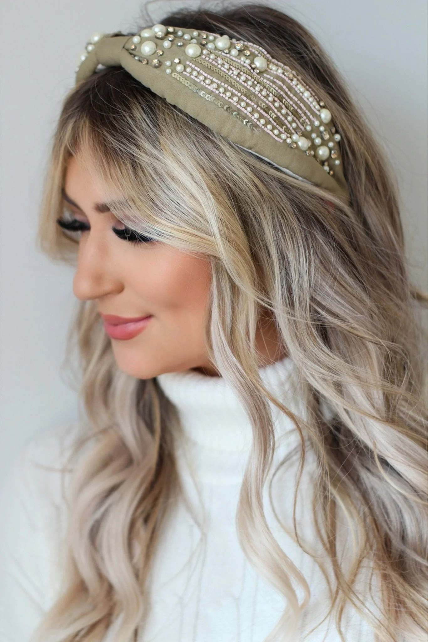 Olive Embellished Pearl Headband