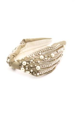 Olive Embellished Pearl Headband