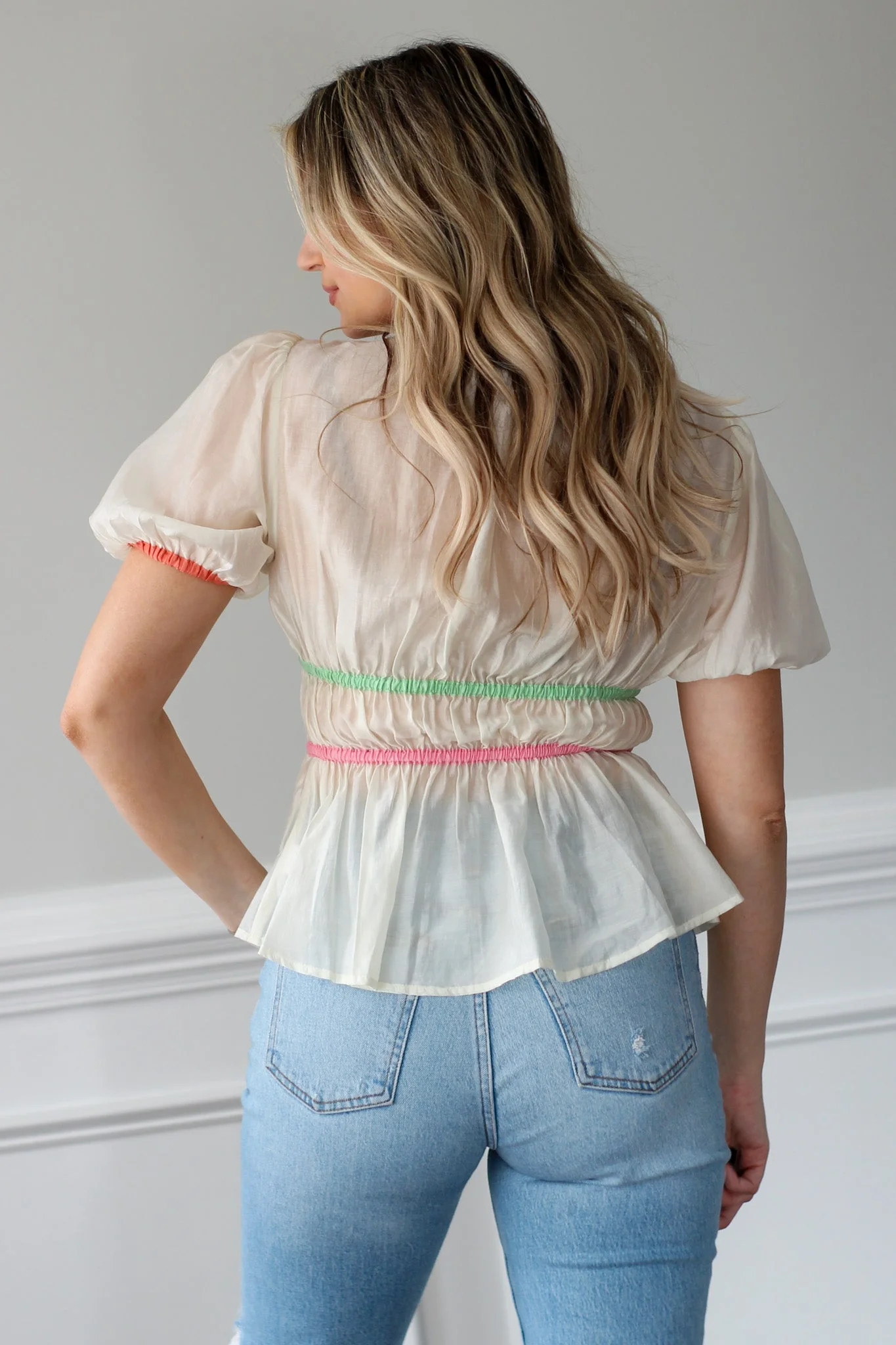 Ready For Spring Cut-Out Smocked Blouse