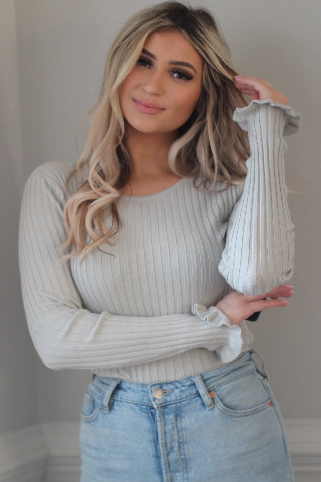 Jenny Longsleeve Ruffle Knit top