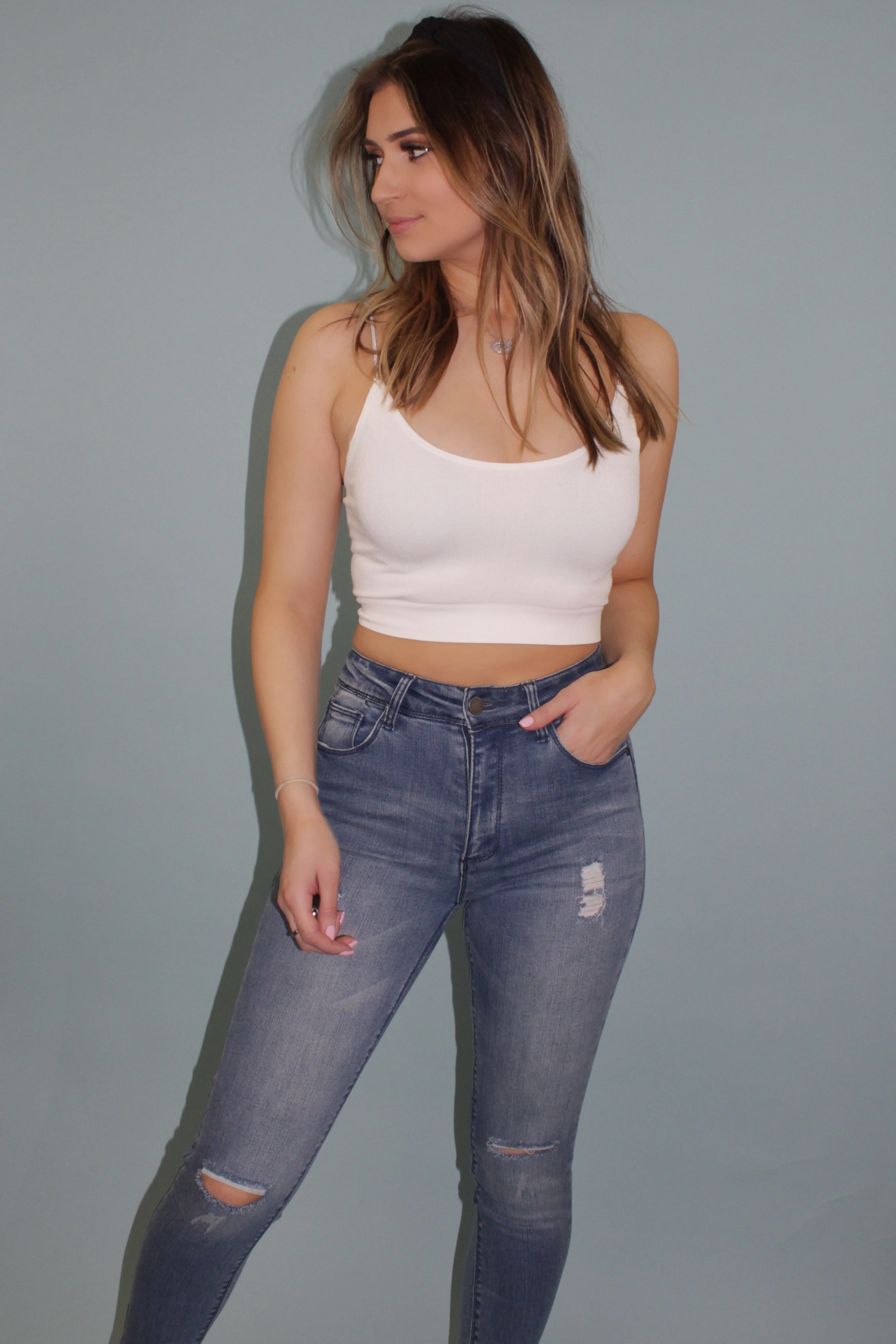 Seamless Ribbed Tank - White